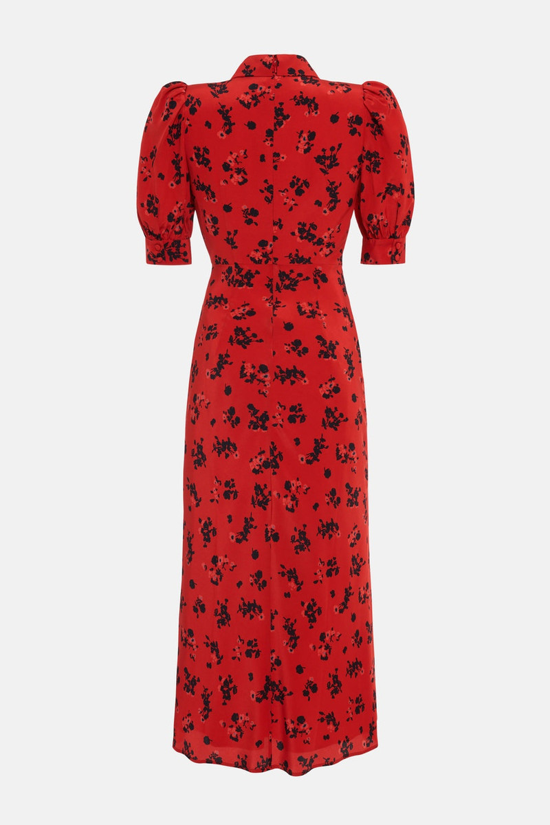 Alessandra Rich ROSE PRINT SILK DRESS WITH COLLAR AND BUTTONS outlook