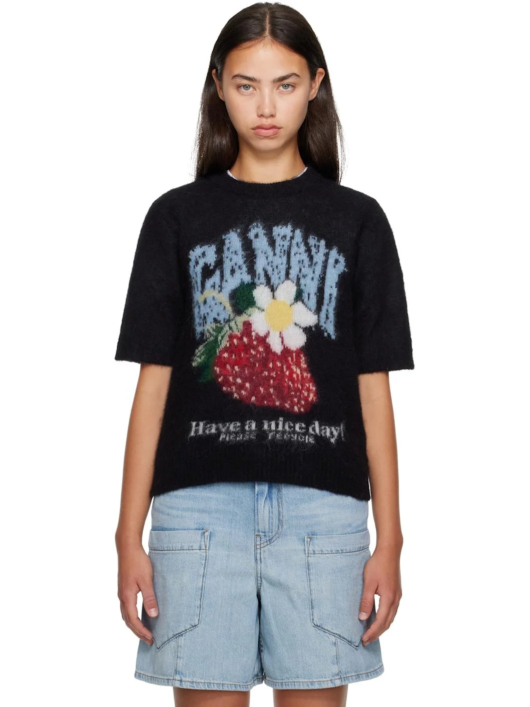 Black Fine Brushed Alpaca T-shirt - 1