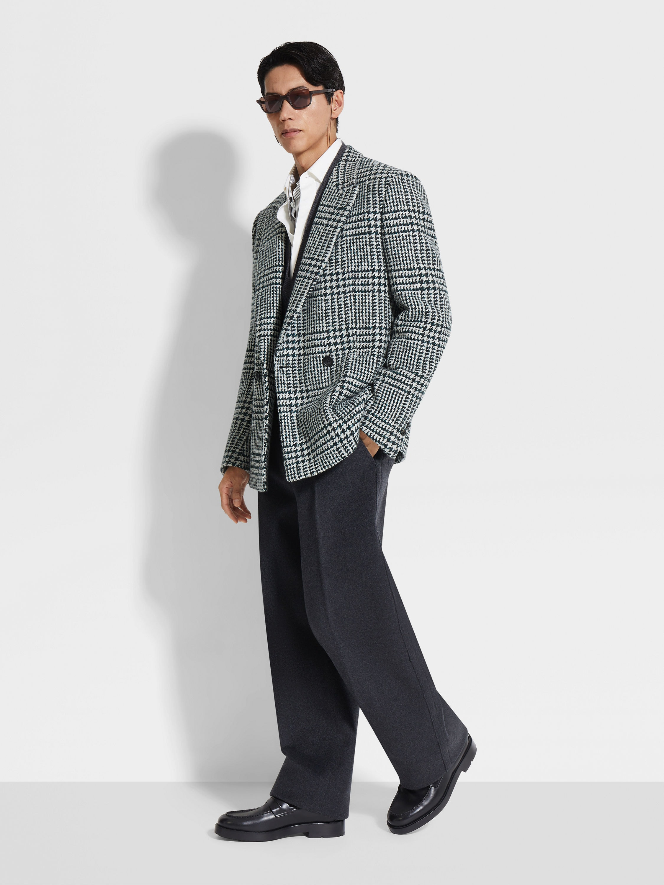 WHITE DARK GREEN AND BLACK WOOL AND CASHMERE JACKET - 2