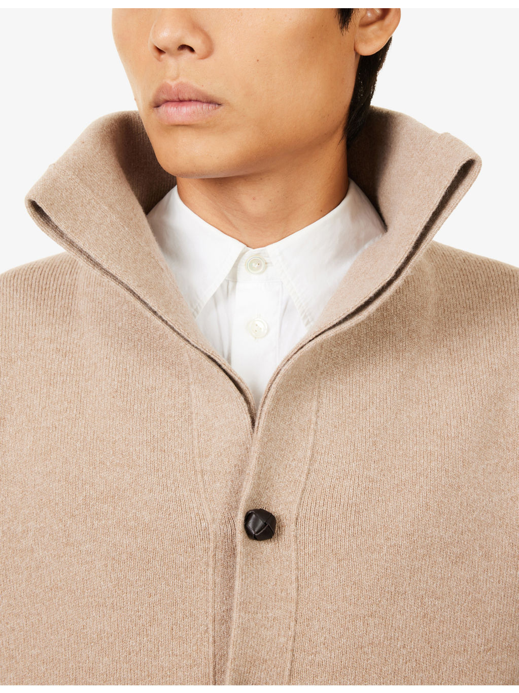 Compact High-Collar Knitted Wool Cardigan - 5
