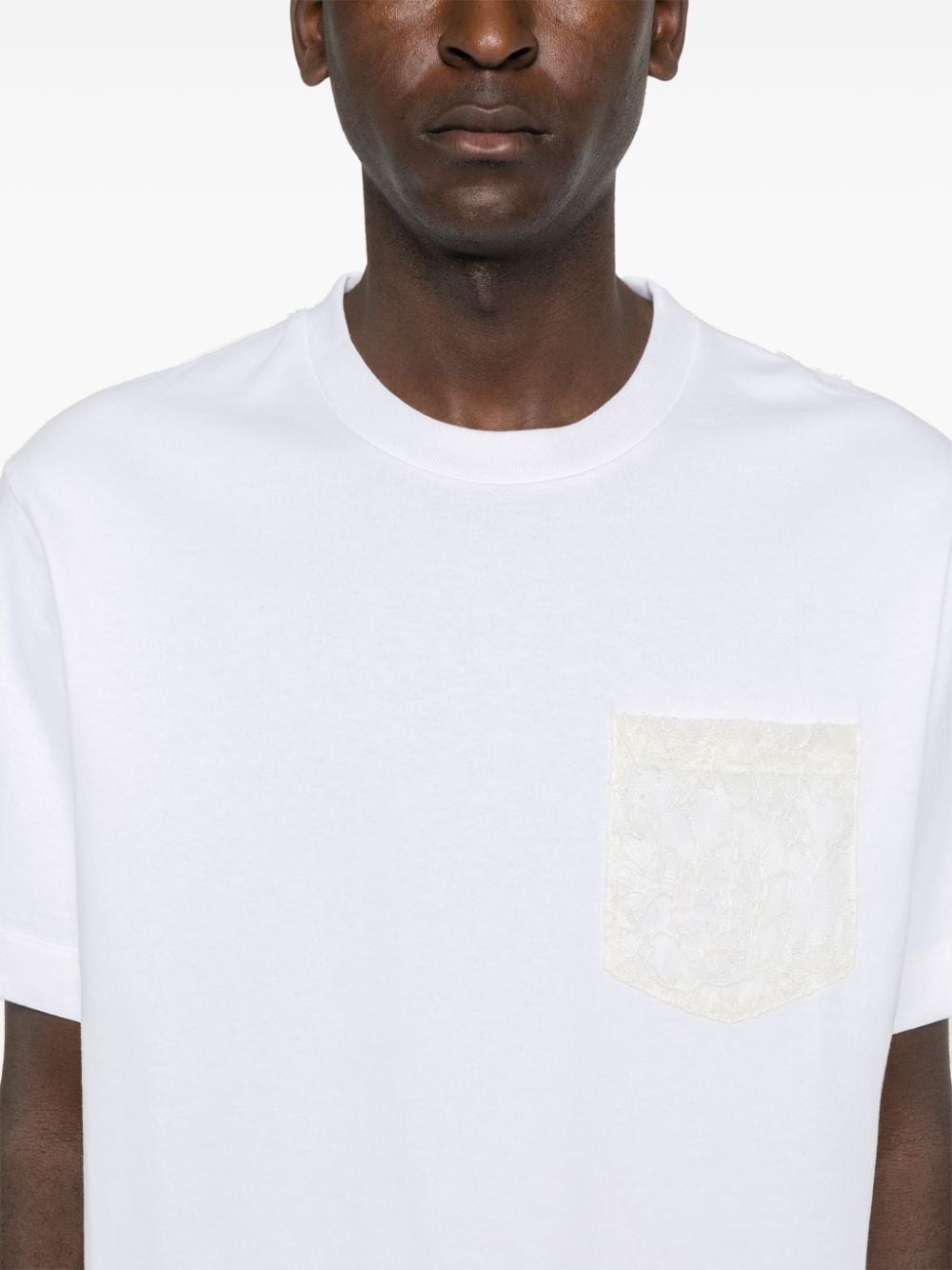 sheer lace-panel T-shirt - 5