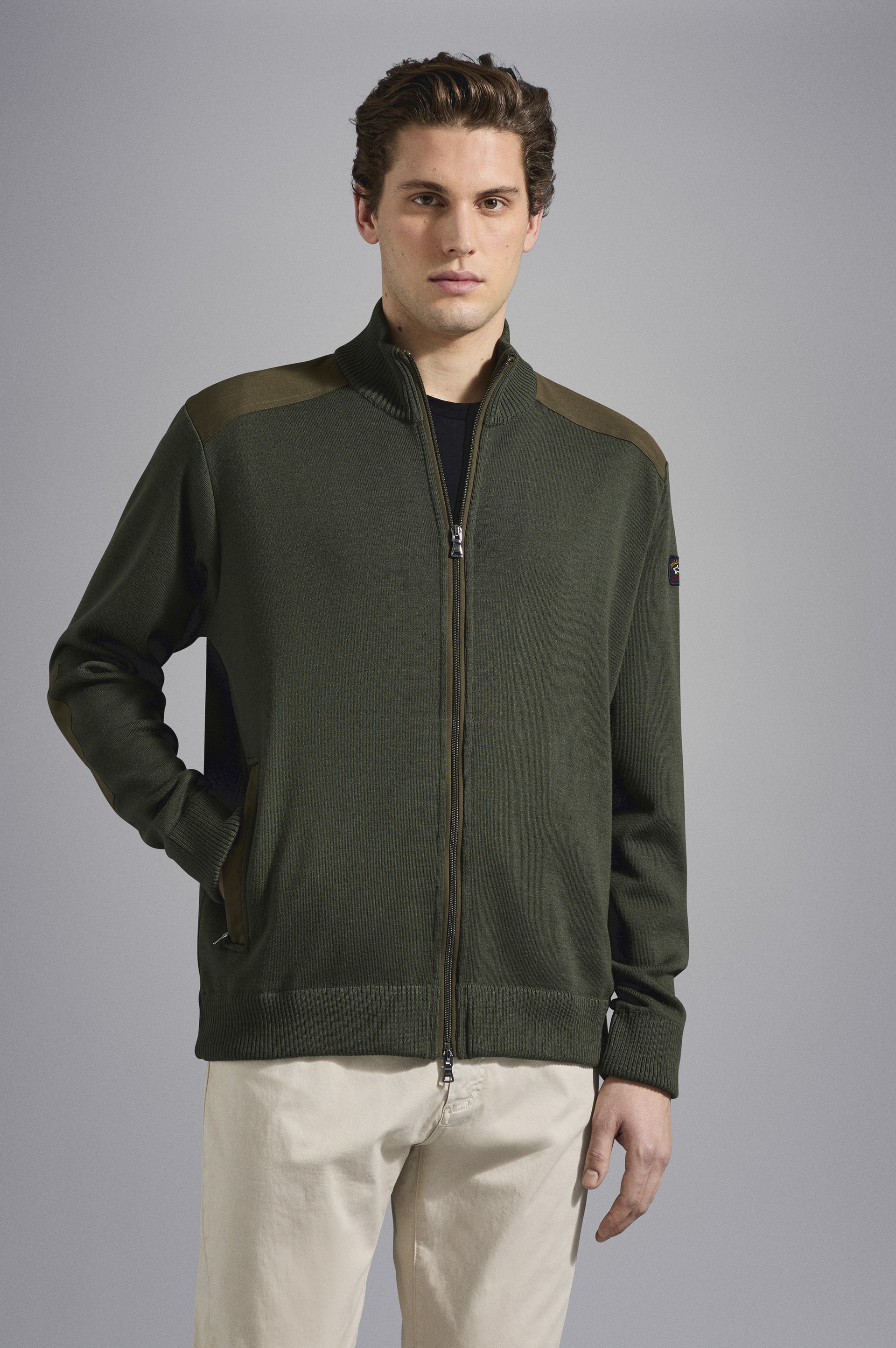 WOOL FULL ZIP SWEATER WITH ICONIC BADGE - 6