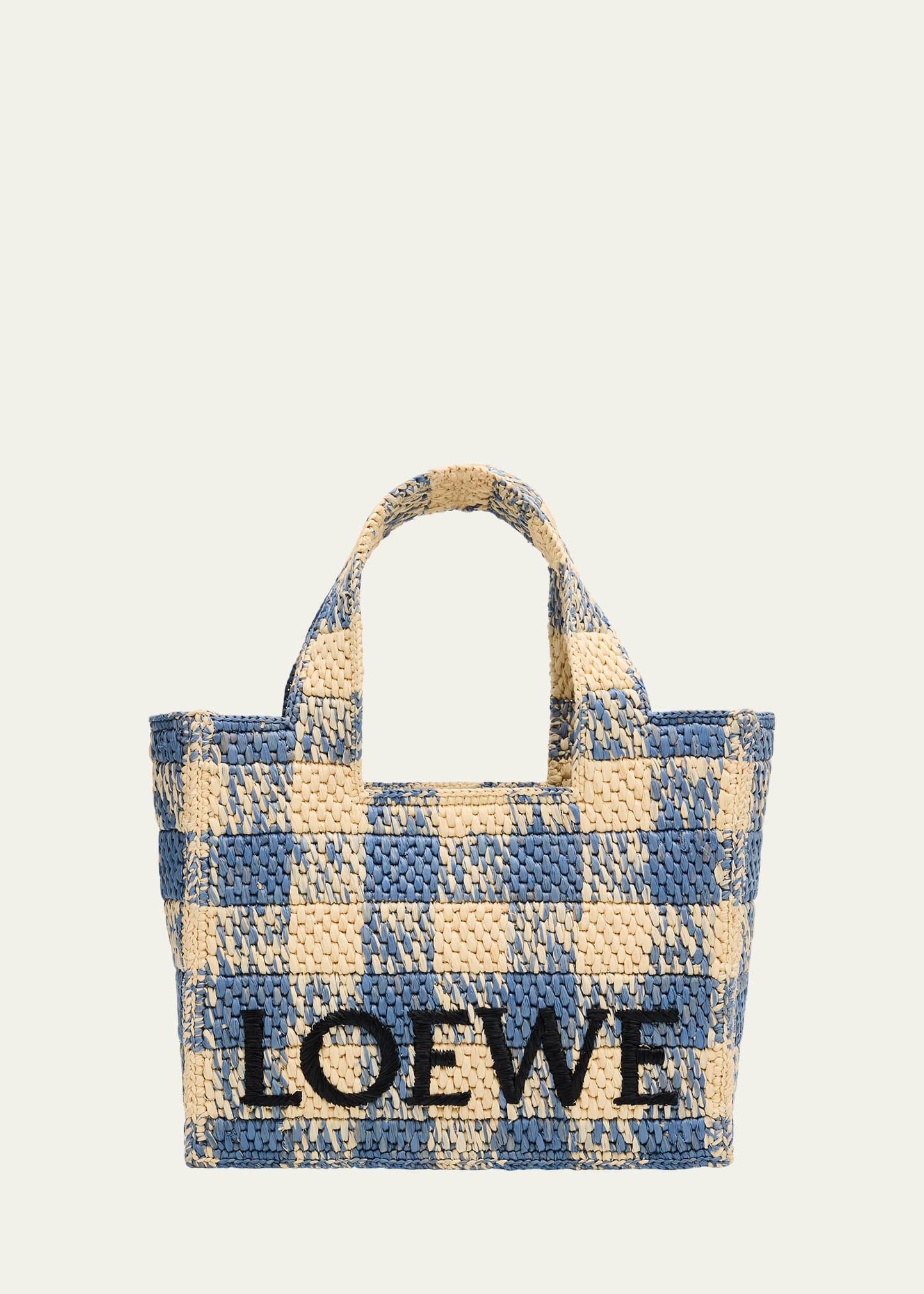 Small Tote Bag in Gingham Raffia - 1
