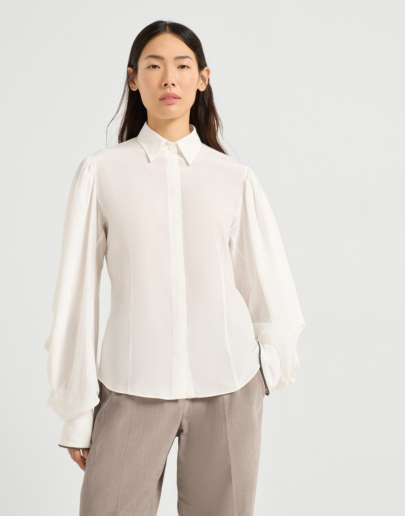 Silk crêpe de Chine shirt with shiny cuffs 1