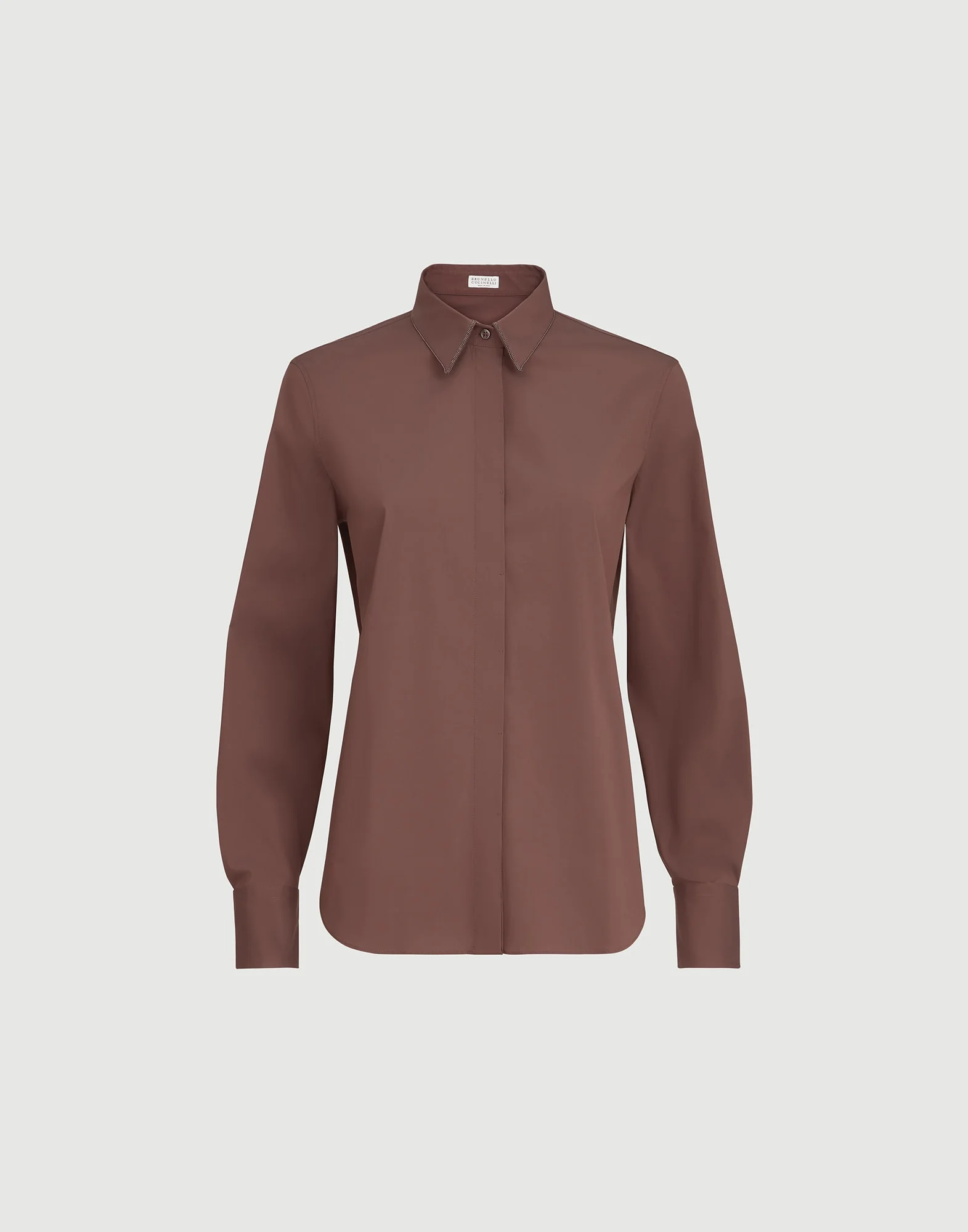 Stretch cotton poplin shirt with shiny collar - 1