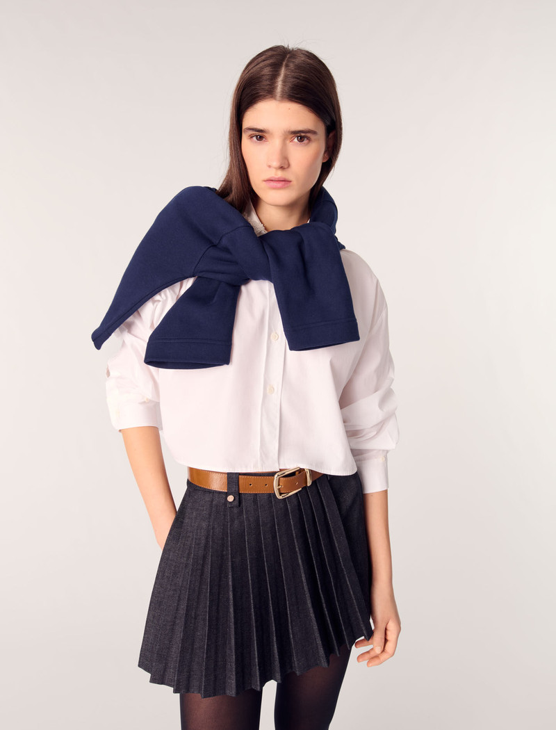 Layered-effect pleated denim shorts 5