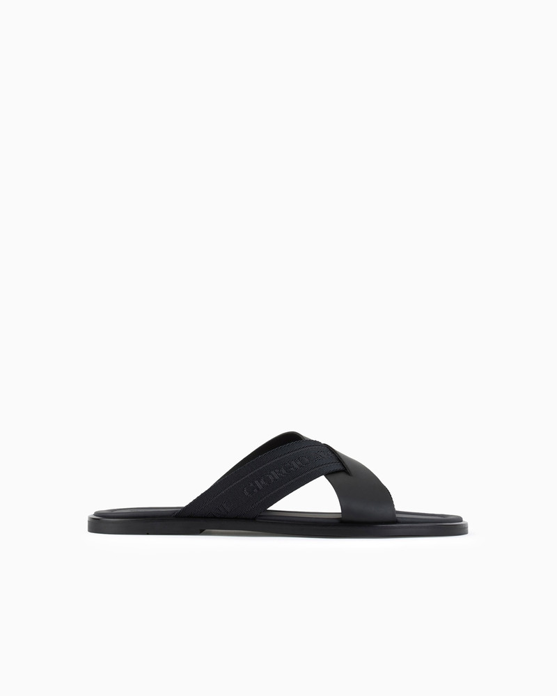 LEATHER CROSS SANDALS WITH TWO-TONED TAPE 1