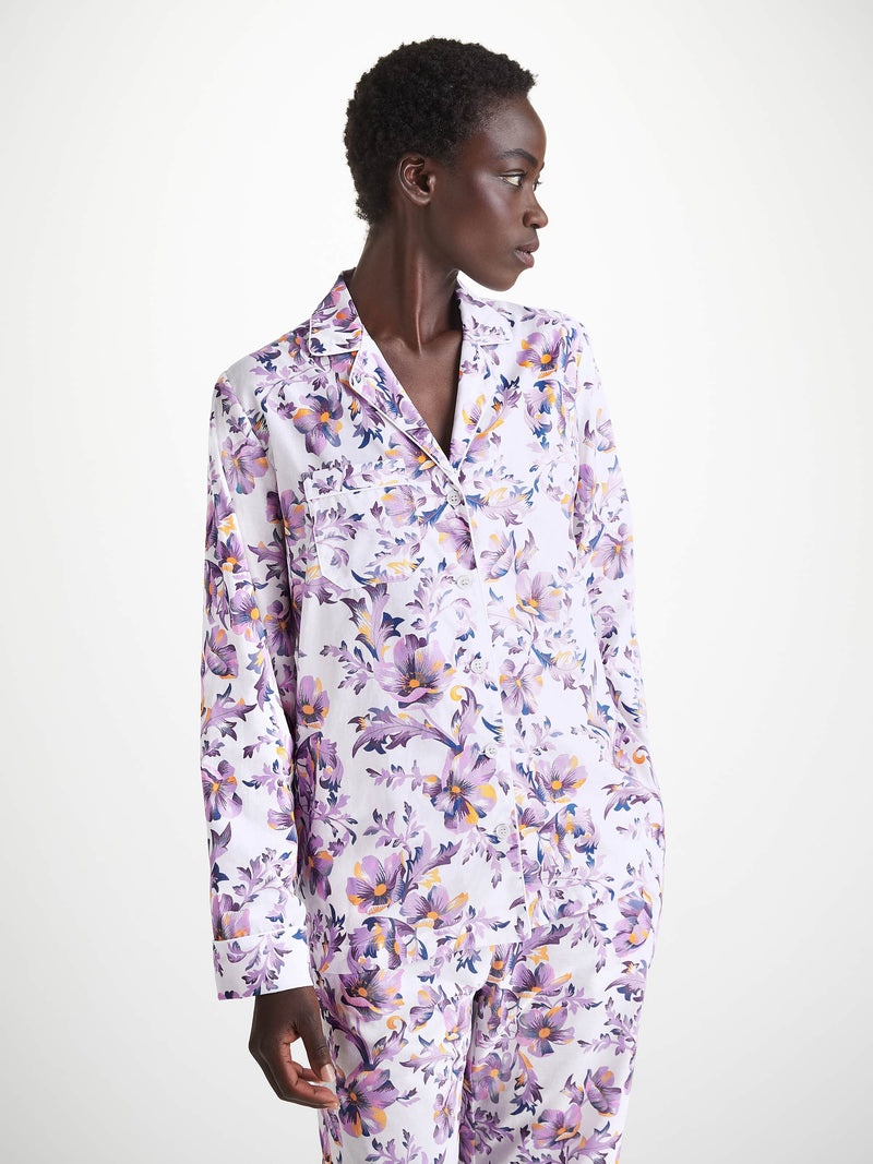 Women's Pajamas Cotton Batiste White Wildflower Print - 3