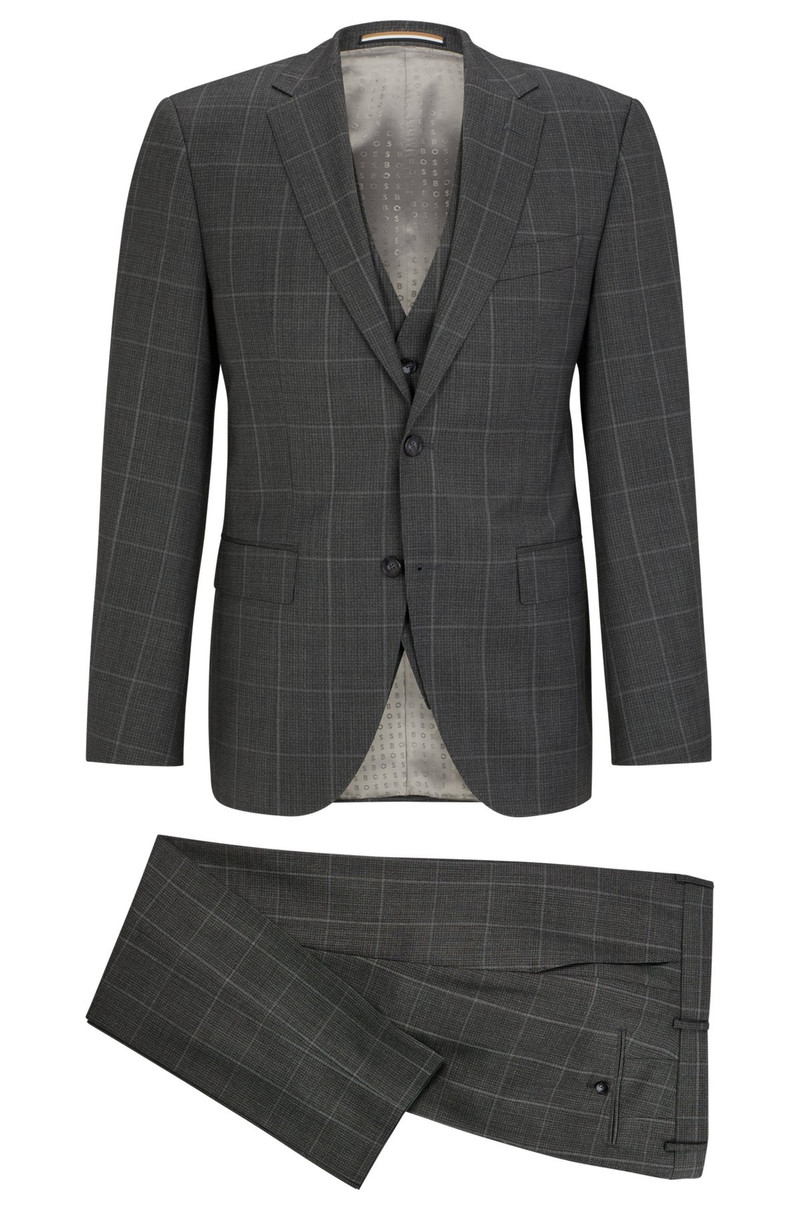 THREE-PIECE REGULAR-FIT SUIT IN CHECKED VIRGIN WOOL 9