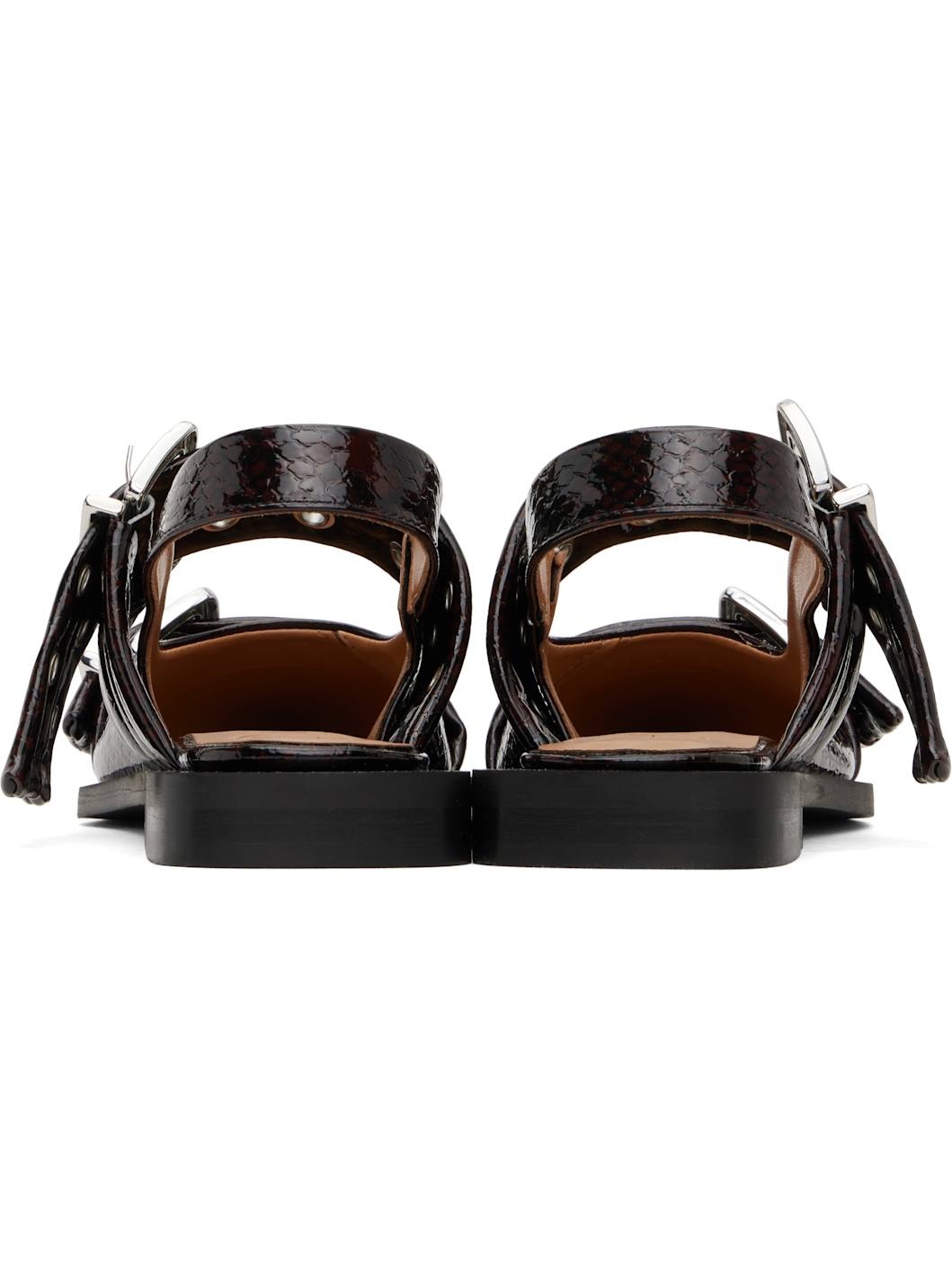 Burgundy Snake Feminine Buckle Flats - 2