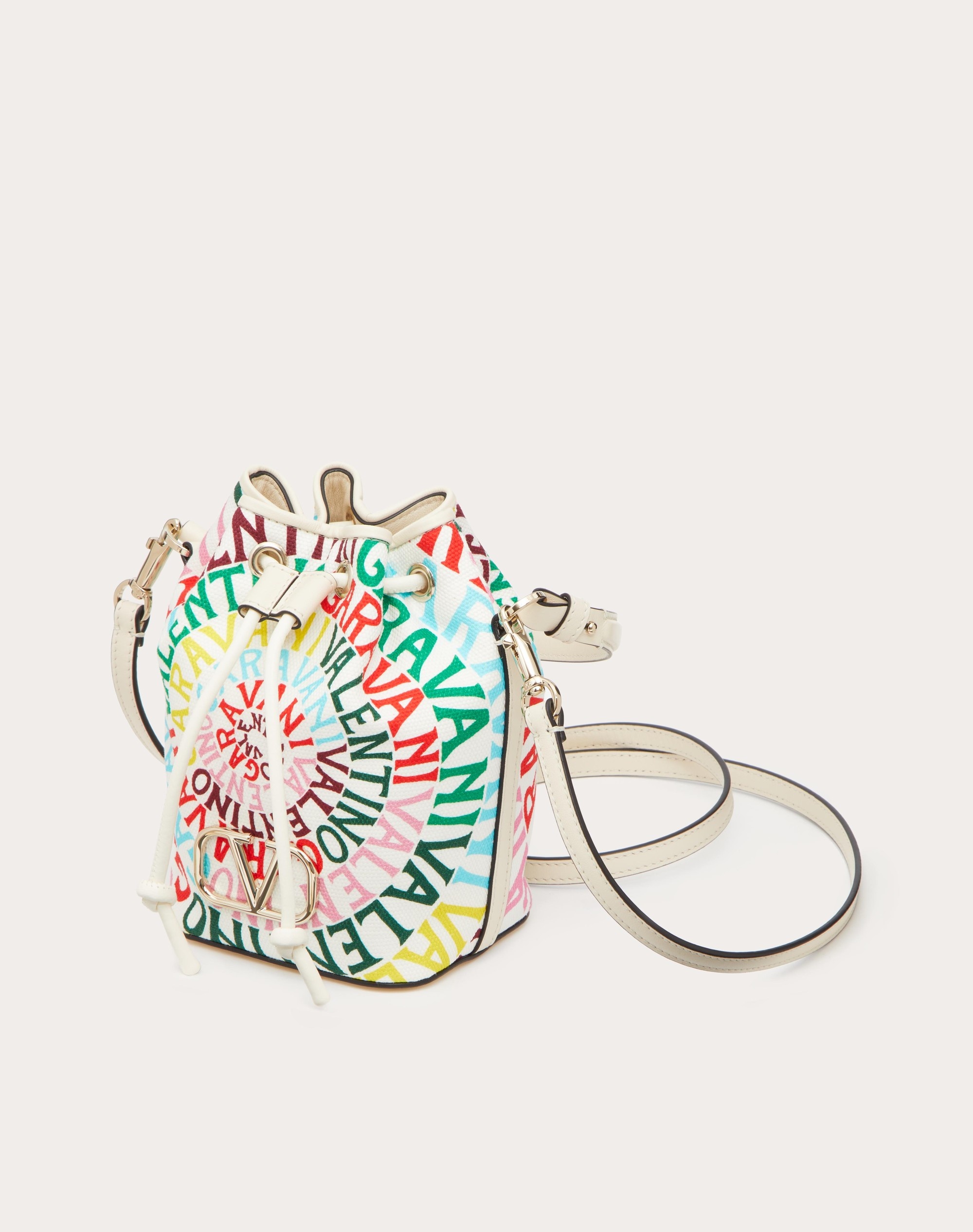 MINI VALENTINO GARAVANI ESCAPE BUCKET BAG IN CANVAS WITH VALENTINO GARAVANI LOOP PRINT - 5