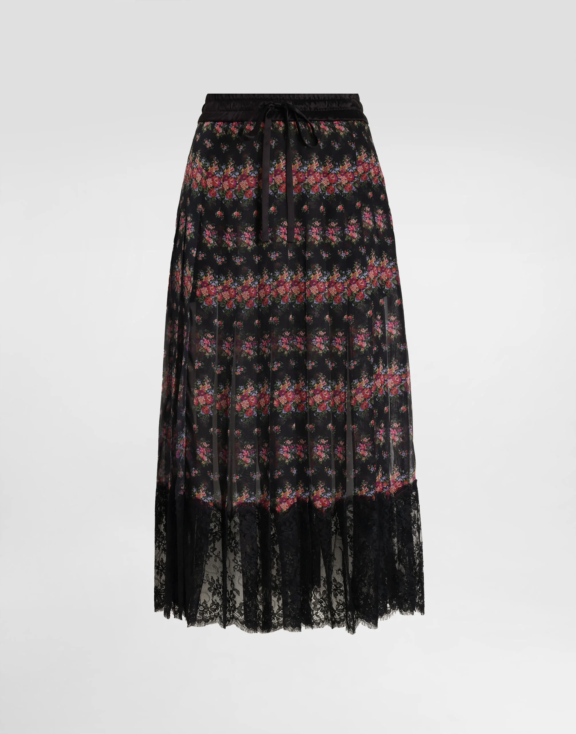Small flower bouquets-print pleated chiffon skirt - 1