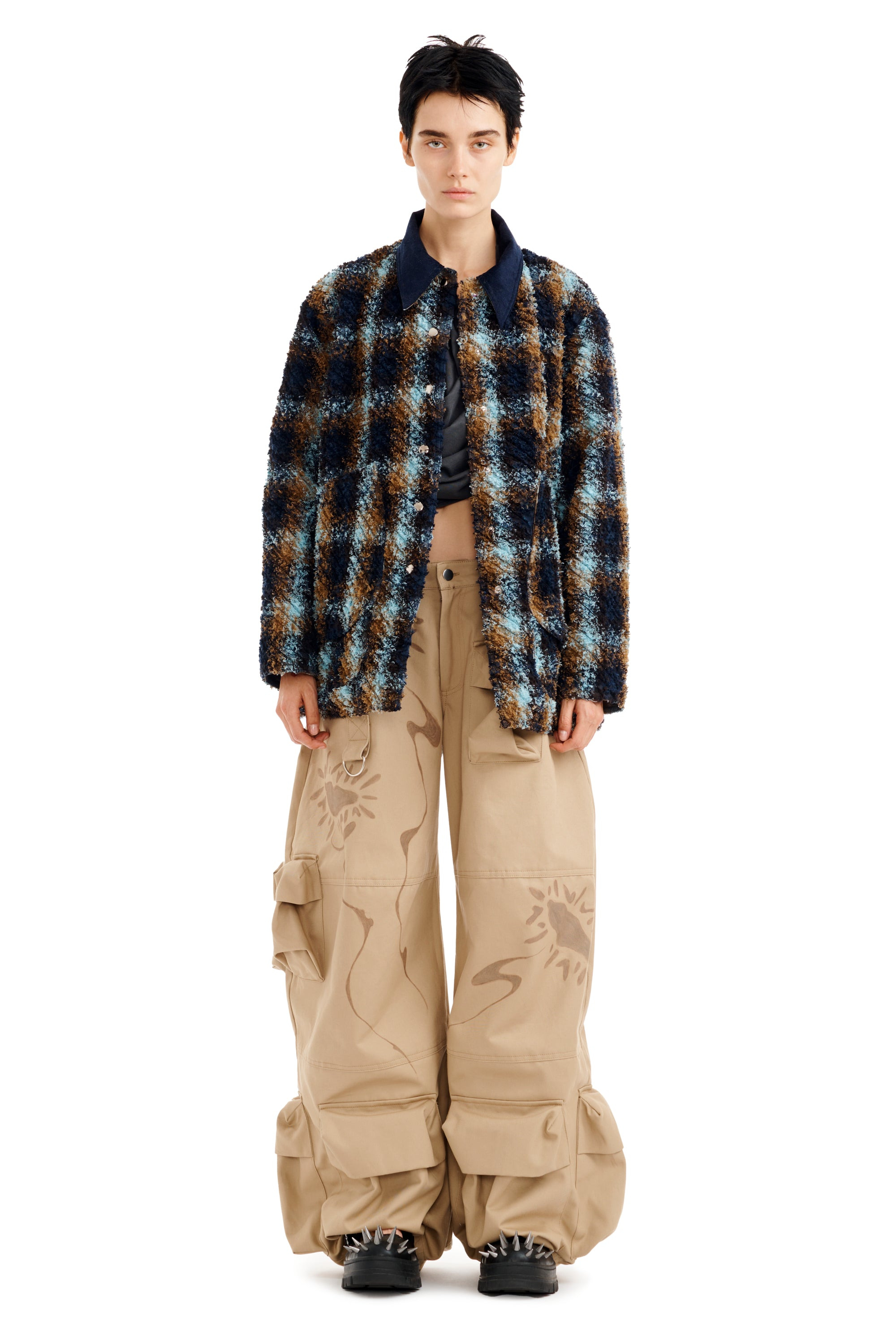 NAVY CAMEL PLAID STABLE JACKET - 7