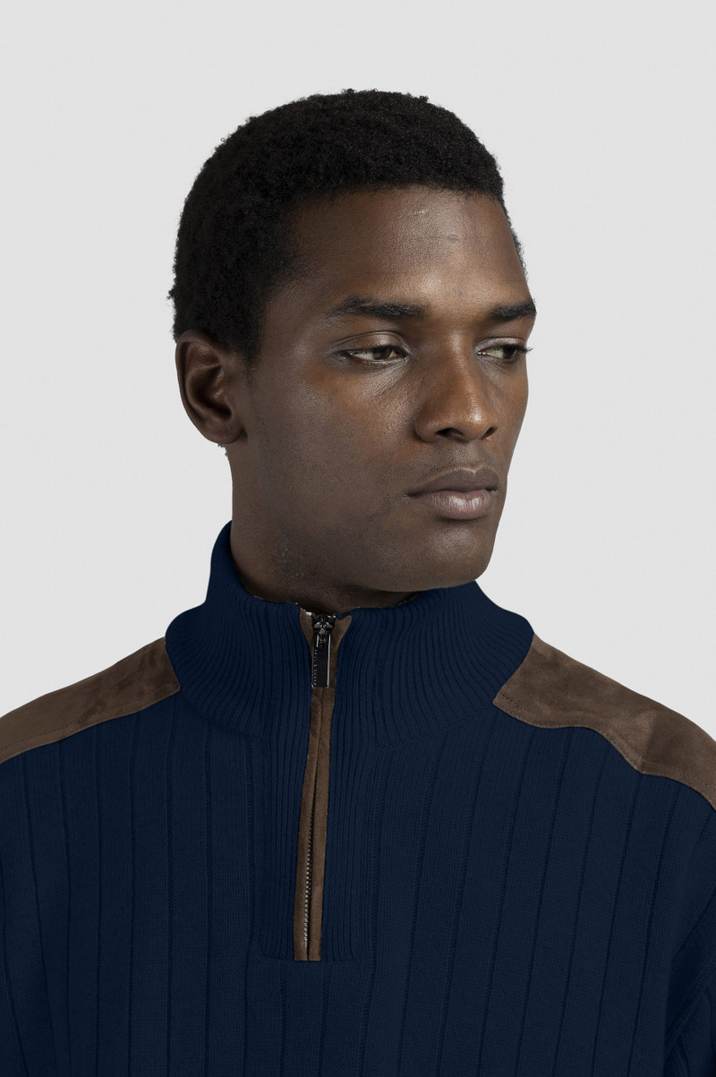 WOOL CASHMERE HALF ZIP SWEATER WITH SUEDE DETAILS 4