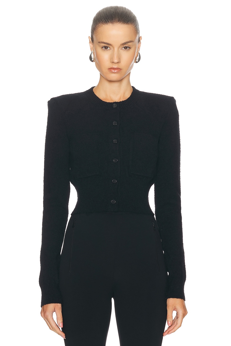 Cropped Cardigan With Shoulder Pads - 2