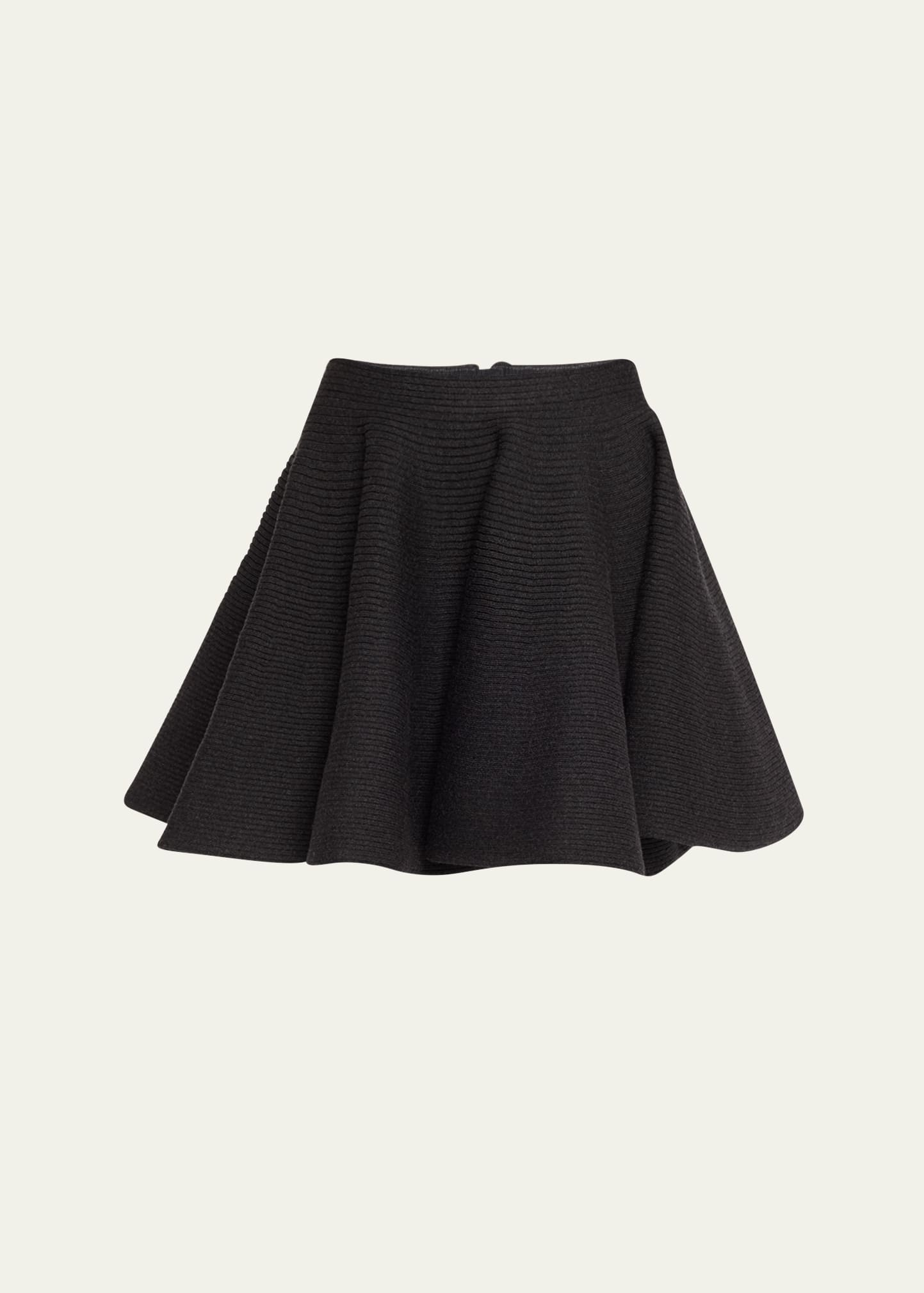 Ribbed Wool Fit-Flare Mini Skirt - 1