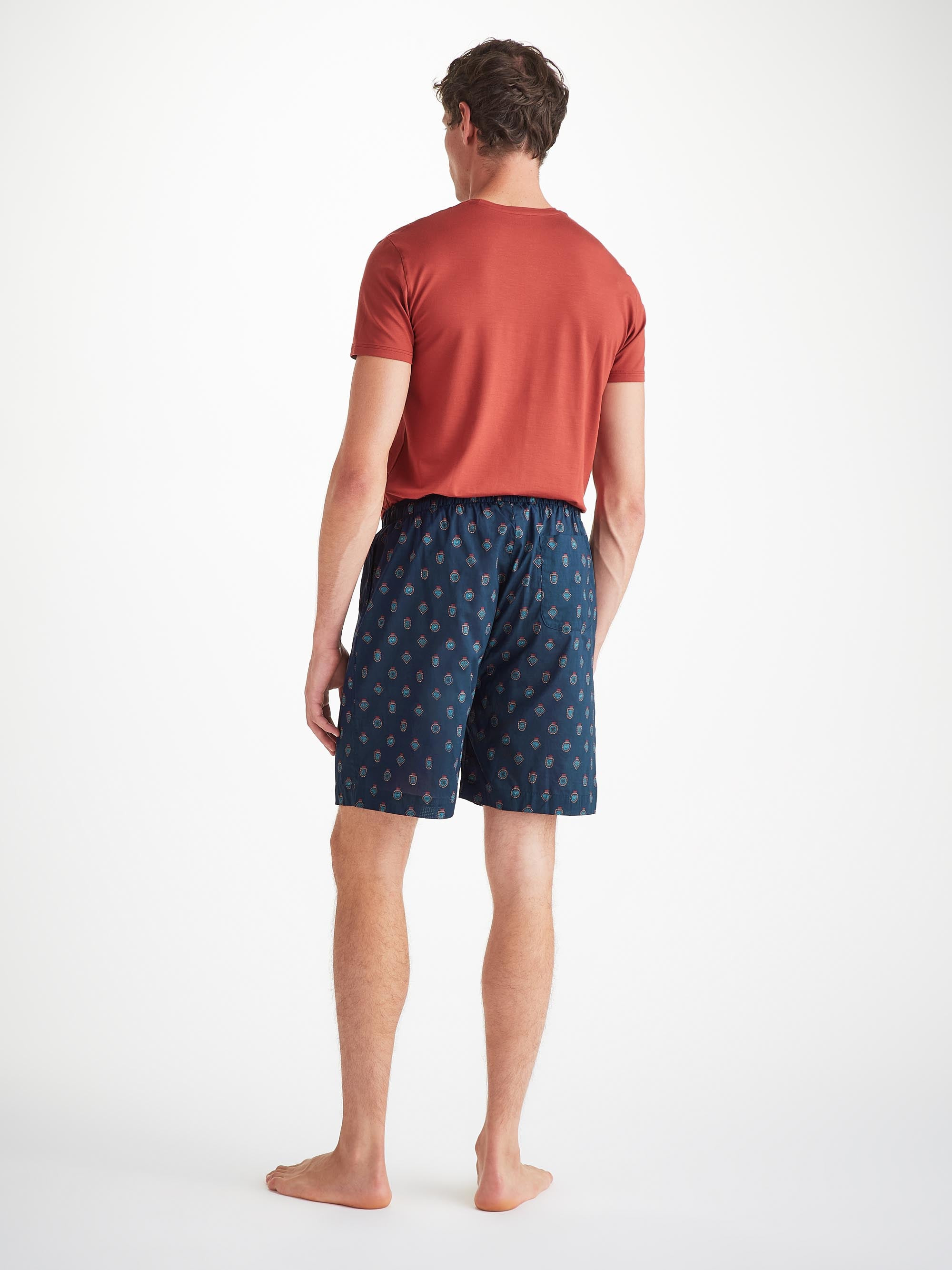 Men's Lounge Shorts Cotton Batiste Navy Badge Print - 4