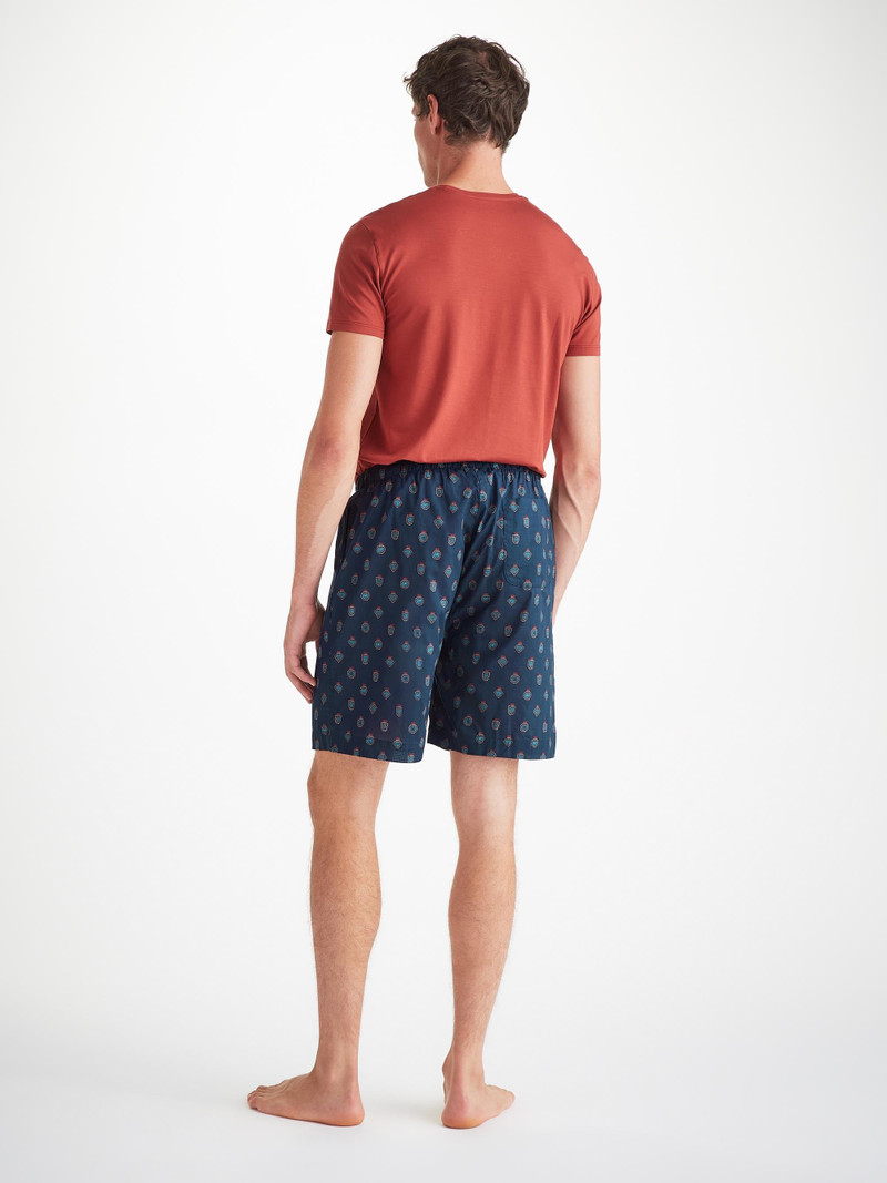 Men's Lounge Shorts Cotton Batiste Navy Badge Print 4
