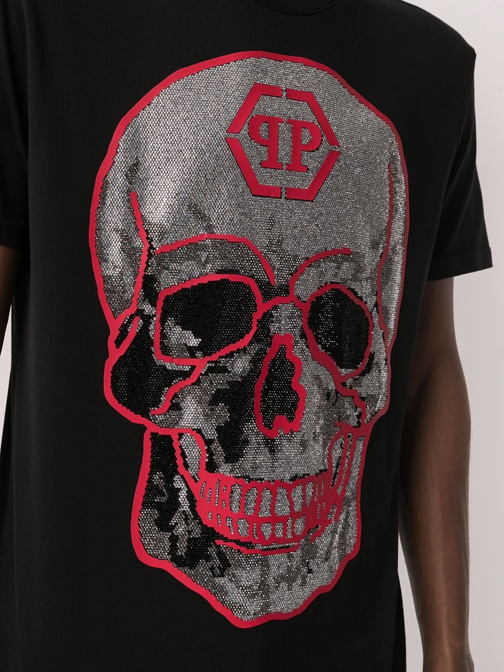 rhinestone skull crew neck T-Shirt - 5