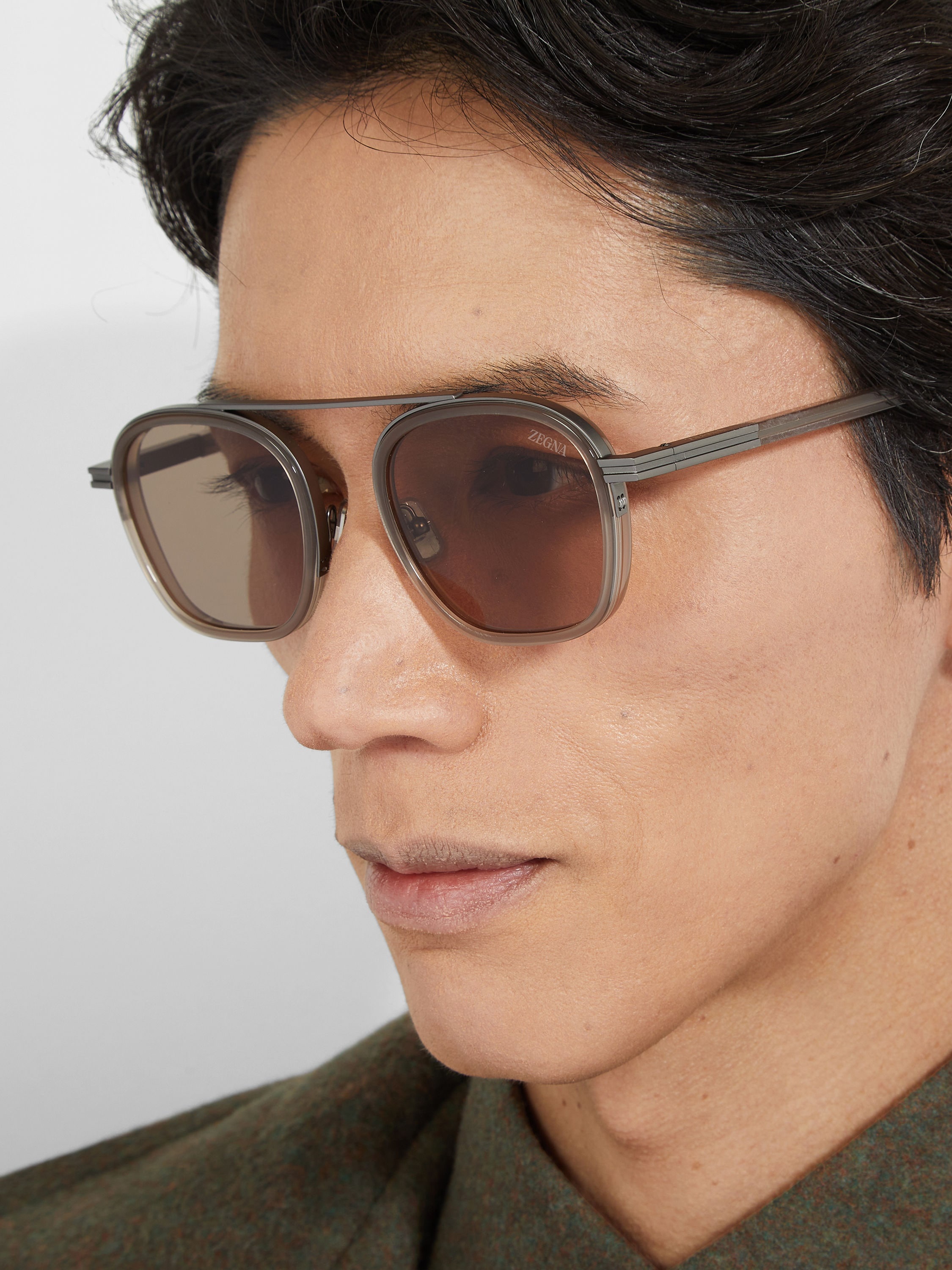 LIGHT BROWN ORIZZONTE I ACETATE AND METAL SUNGLASSES - 4