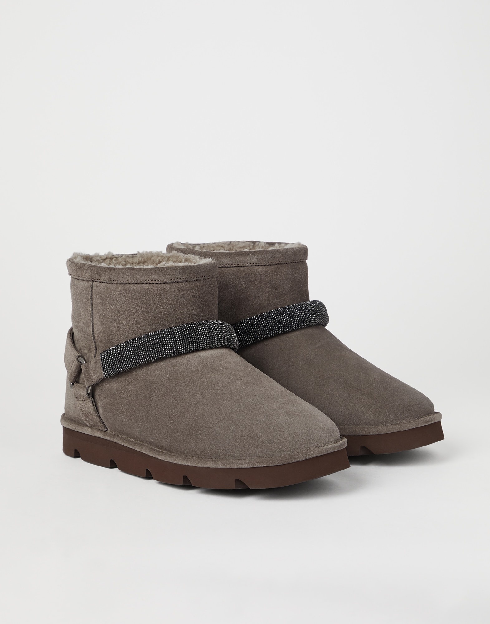 Suede boots with shearling lining and precious ribbed strap - 1