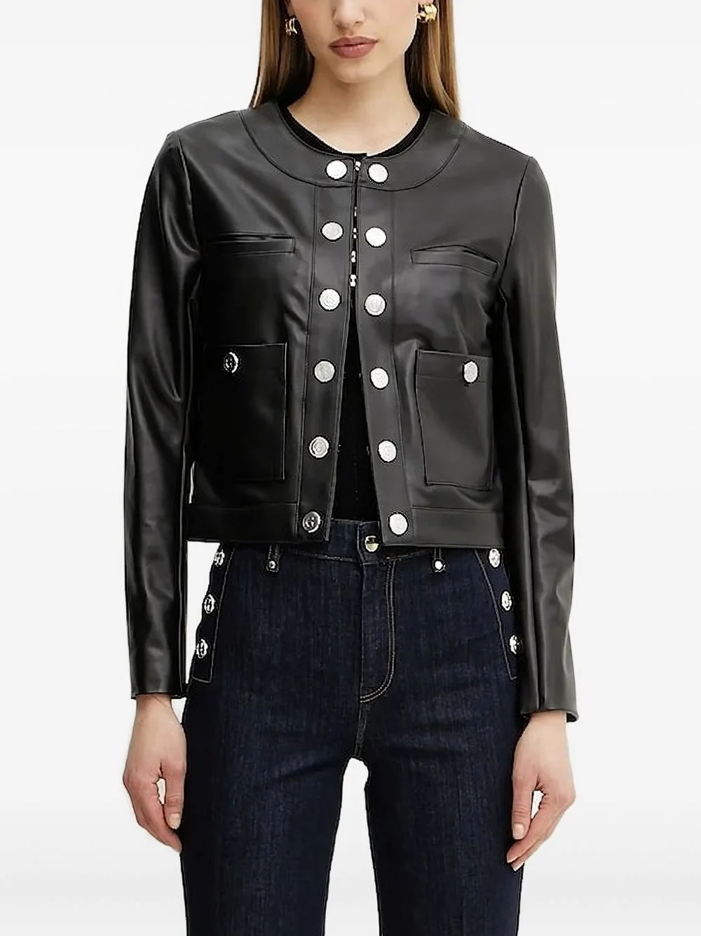 decorative-button cropped jacket - 1
