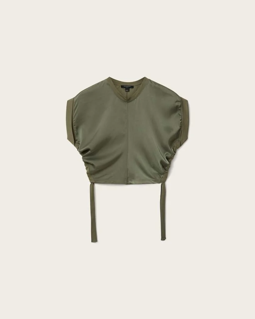MIRA CROPPED SATIN DRAWCORD T-SHIRT - 1
