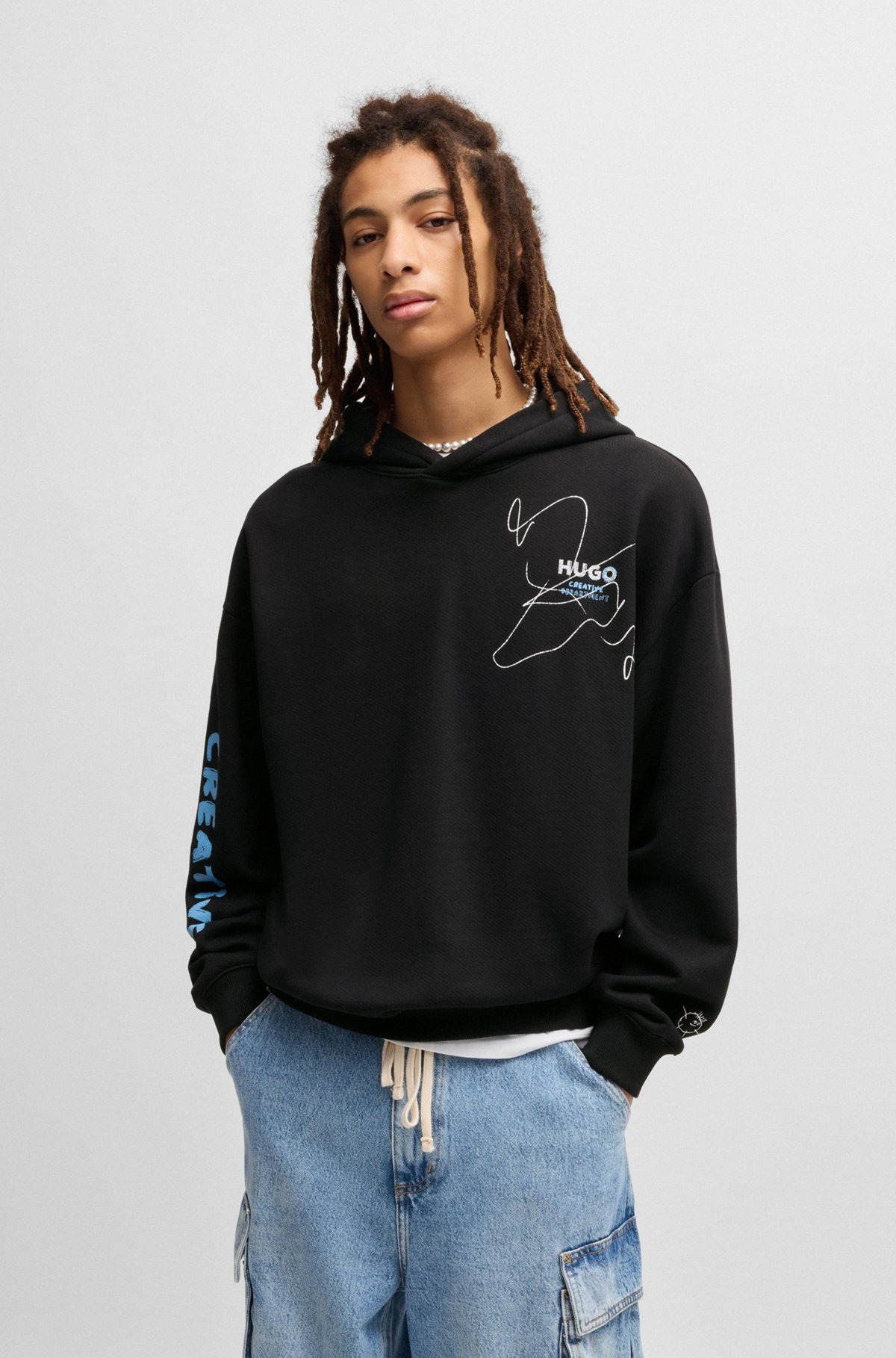COTTON-TERRY LOOSE-FIT HOODIE WITH SCRIBBLE LOGO - 2