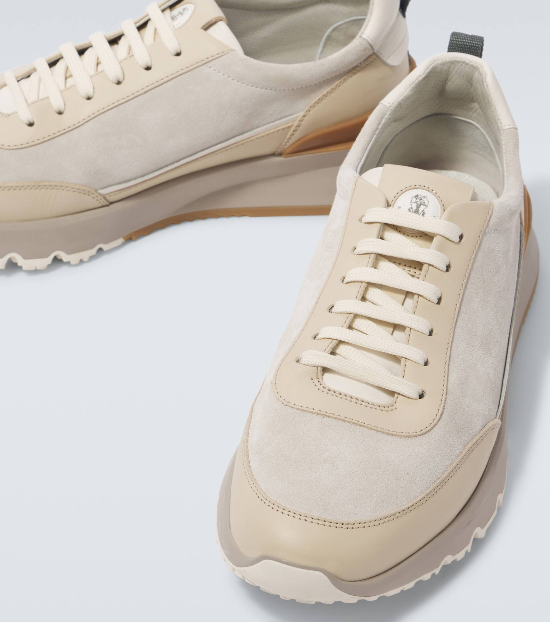 Leather-trimmed suede sneakers - 3
