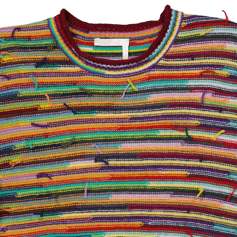 Chloe Ladies Multicolor Rainbow-Striped Frayed Sweater - 7