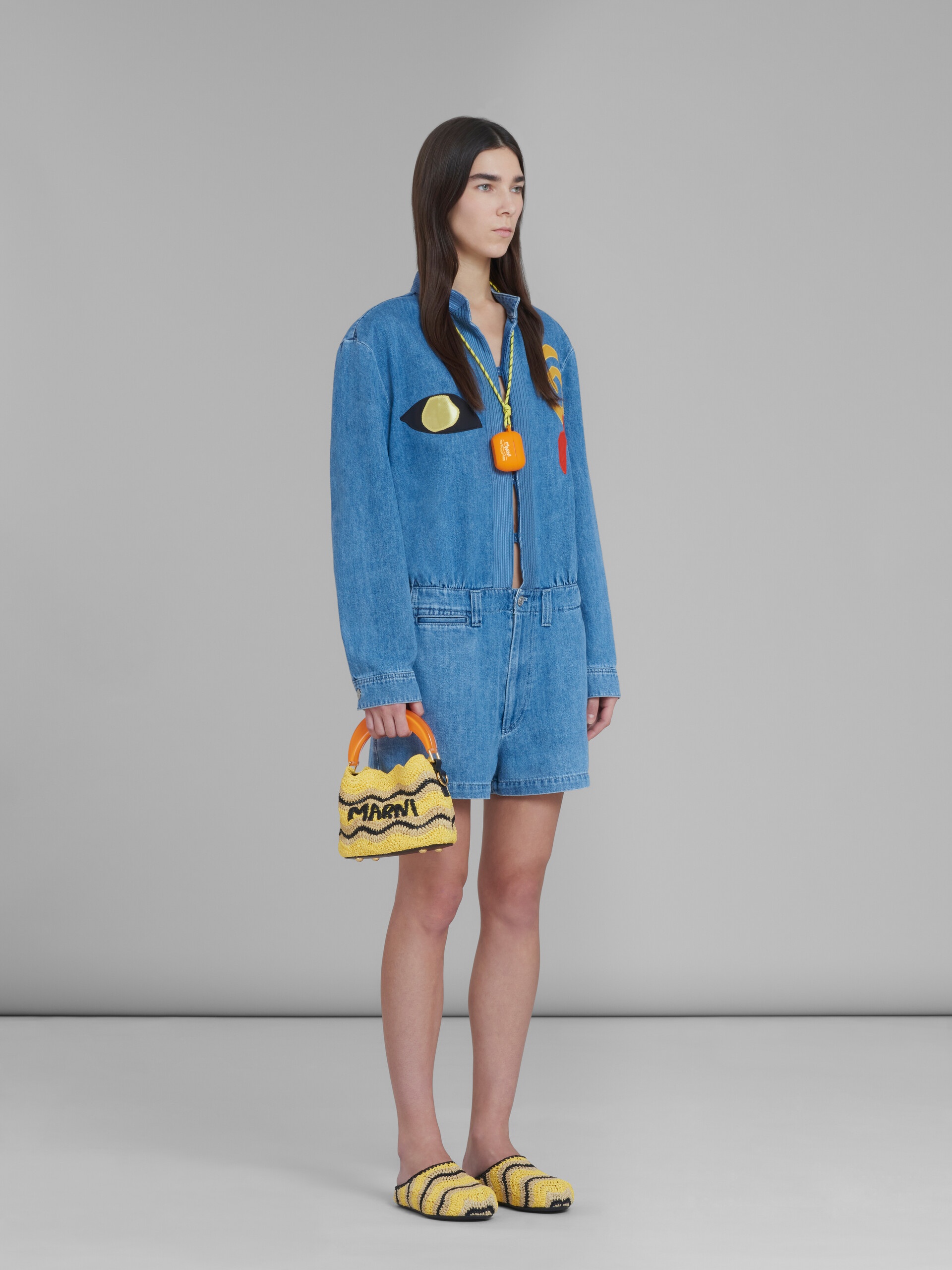 MARNI X NO VACANCY INN - BLUE CHAMBRAY JUMPSUIT WITH EMBROIDERY - 6