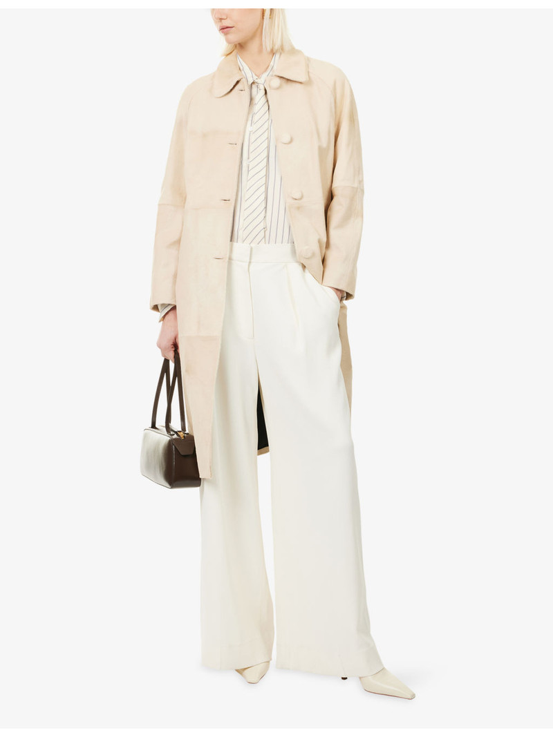 NOUR HAMMOUR Ponyhair Day Spread-Collar Leather Coat outlook