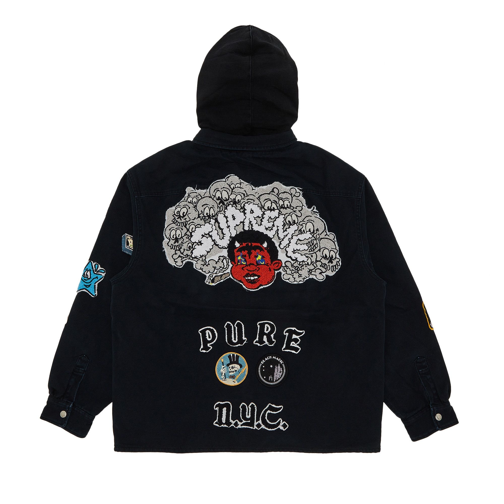 Supreme Patches Hooded Zip Up Shirt 'Black' - 2