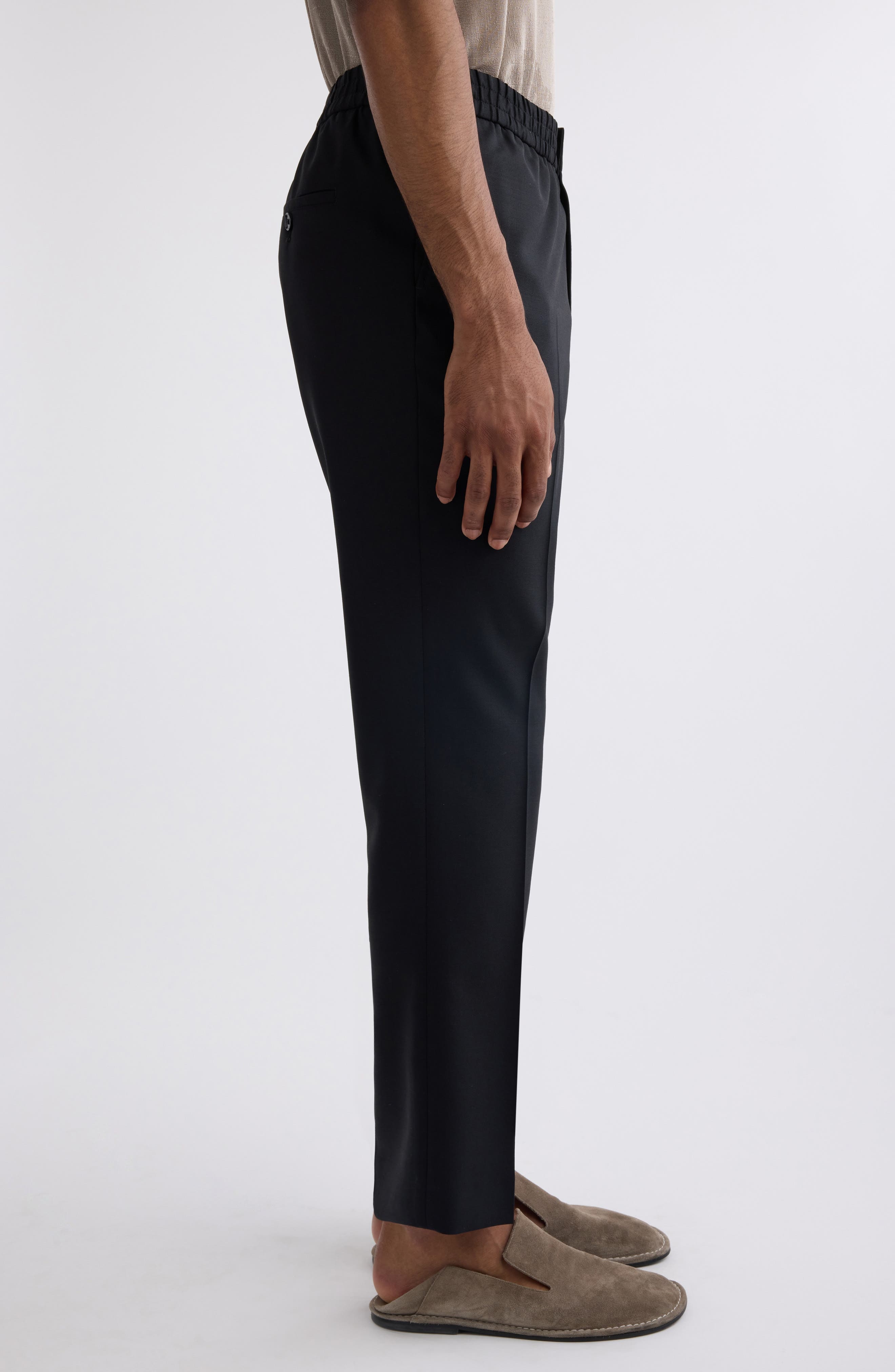 AMI PARIS Elastic Waist Virgin Wool Canvas Trousers in 001 Black/001 at Nordstrom - 4
