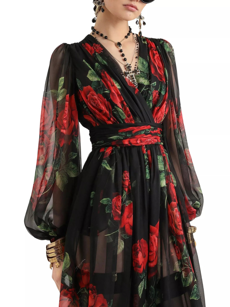 Midi Dress in Chiffon with Rose Print 4