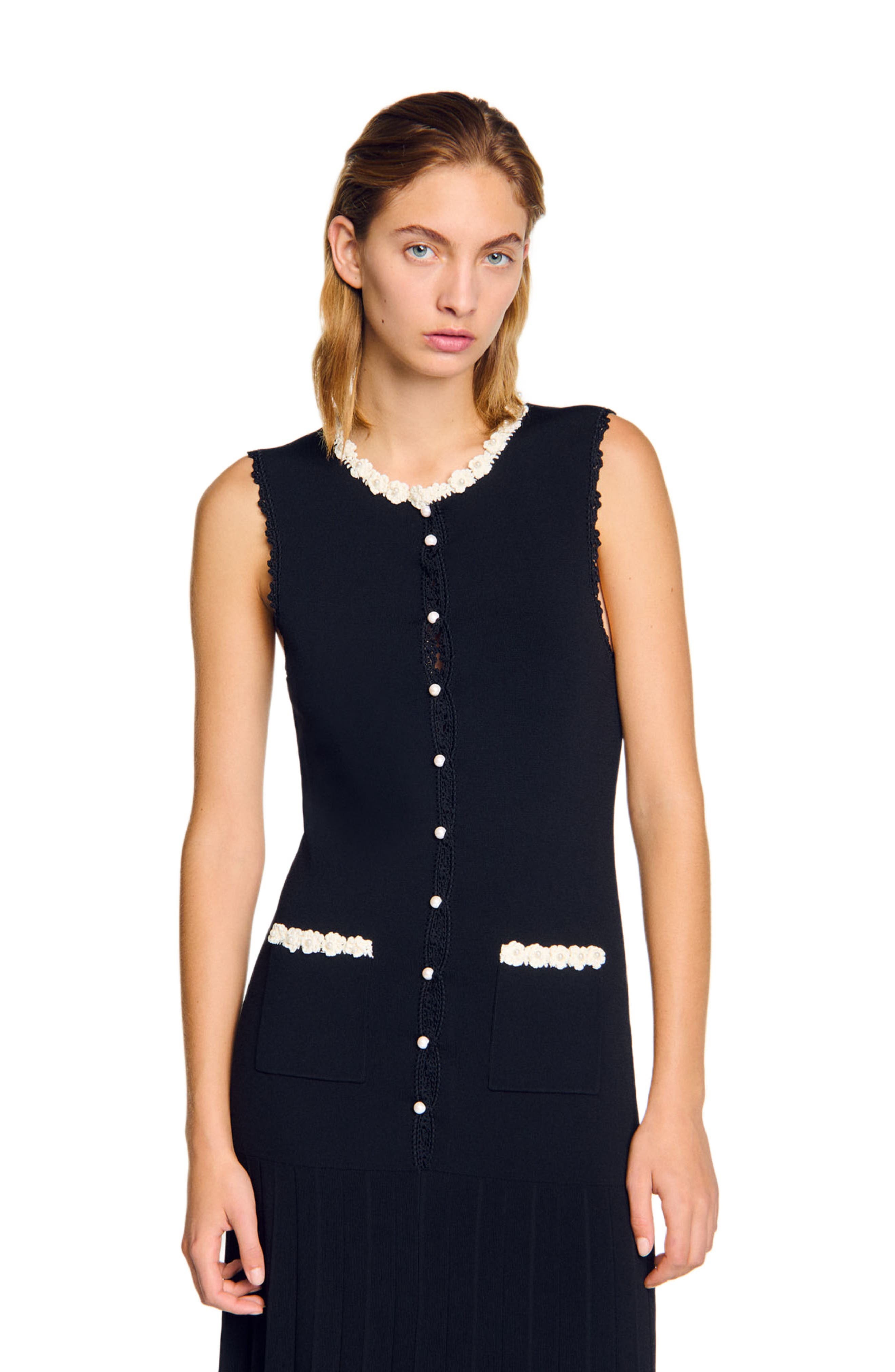 SANDRO Long dress with crochet detailing in Black at Nordstrom - 3
