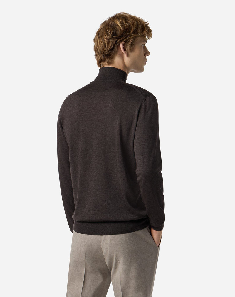 Brown ultra-fine 120's wool turtleneck with wavy stitch 3