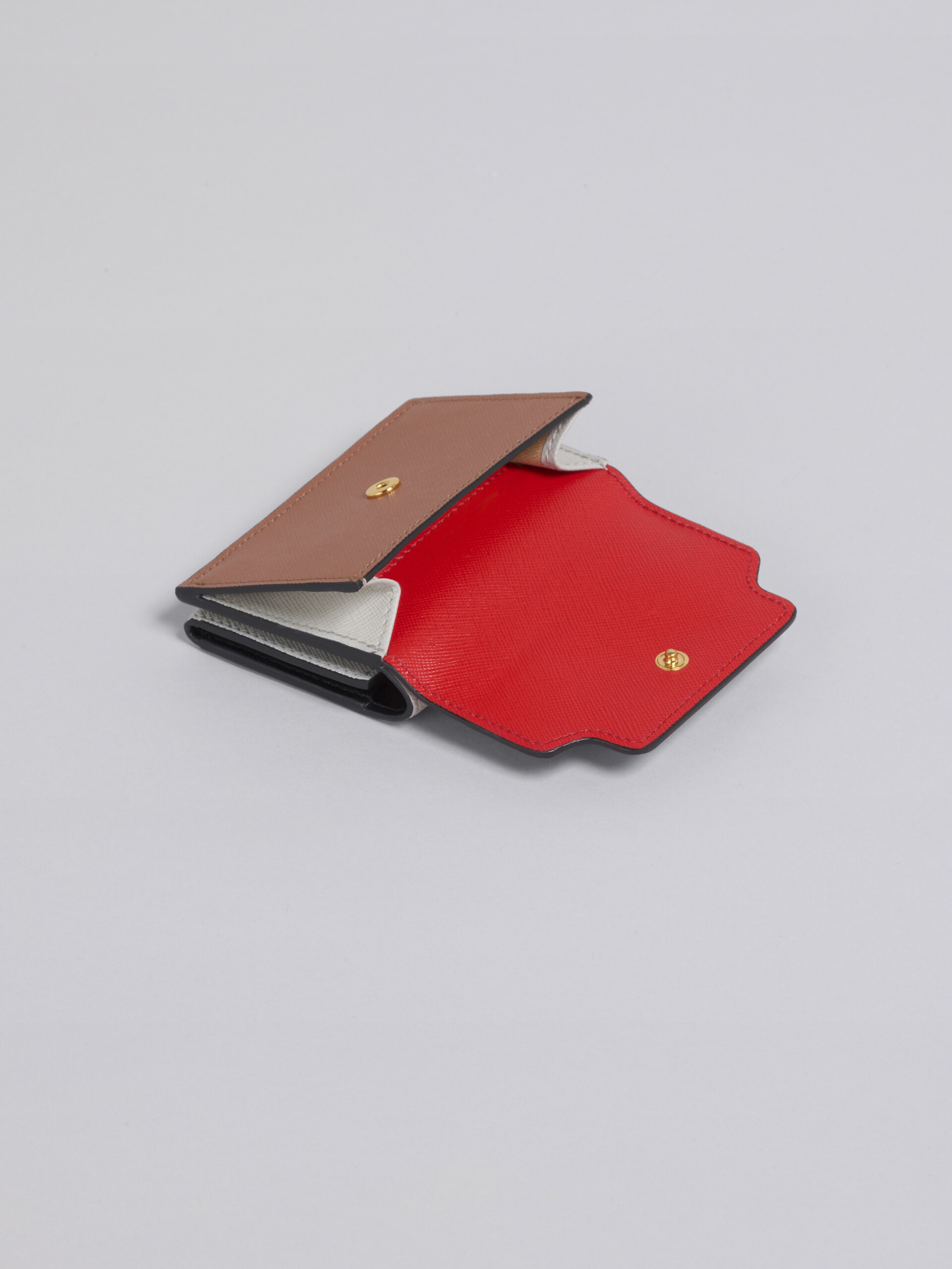 BROWN RED AND WHITE SAFFIANO LEATHER TRI-FOLD WALLET - 5