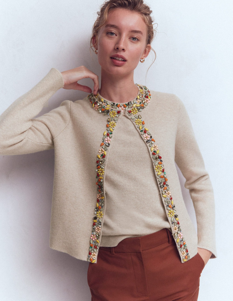 Embellished Knit Cardigan-Chinchilla Melange - 1