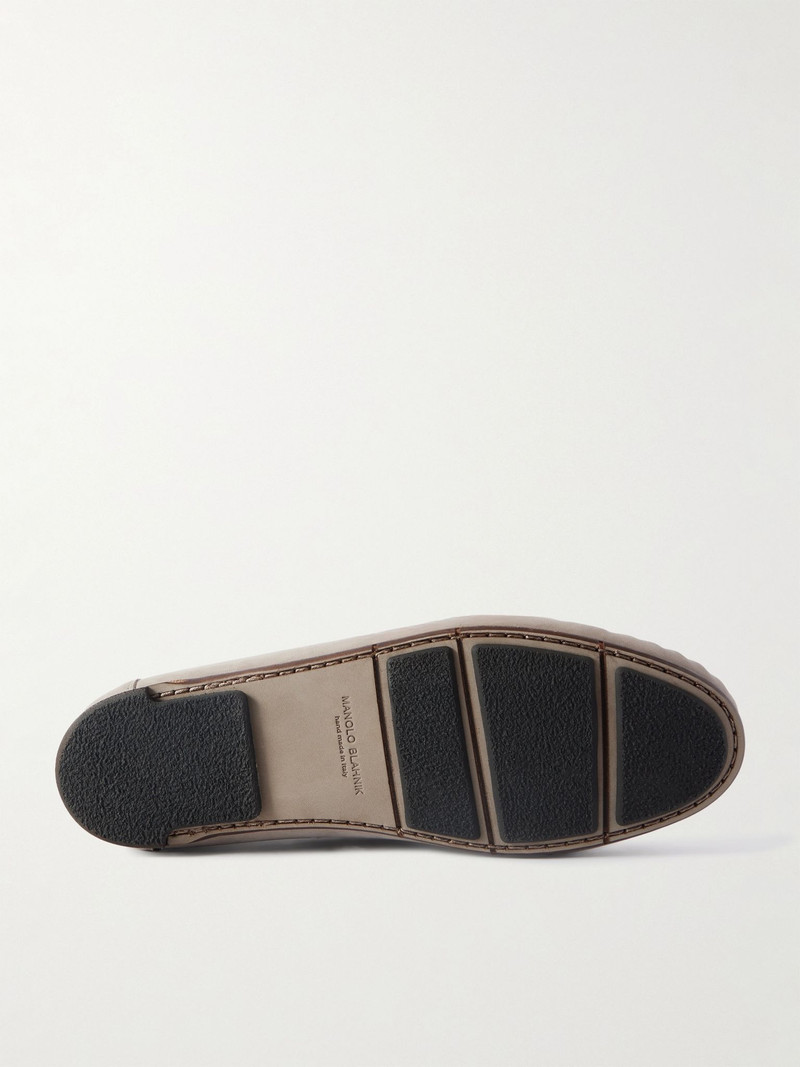 Manolo Blahnik Gargano Tasselled Nubuck Driving Shoes Taupe outlook