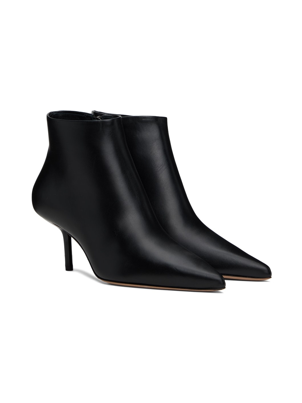 Black Leather Zip Ankle Boots - 4
