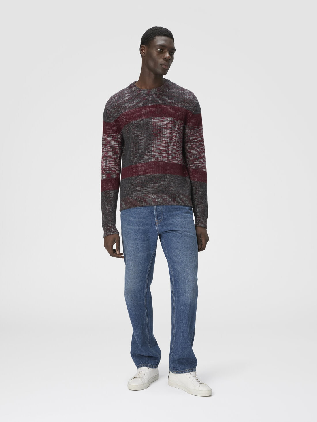 Crew neck sweater with check pattern - 2