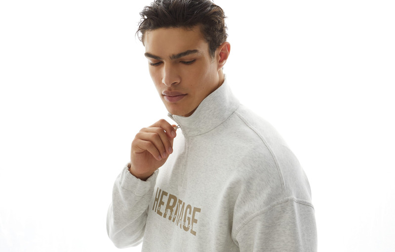 Techno cotton French terry sweatshirt with half zip and print 6