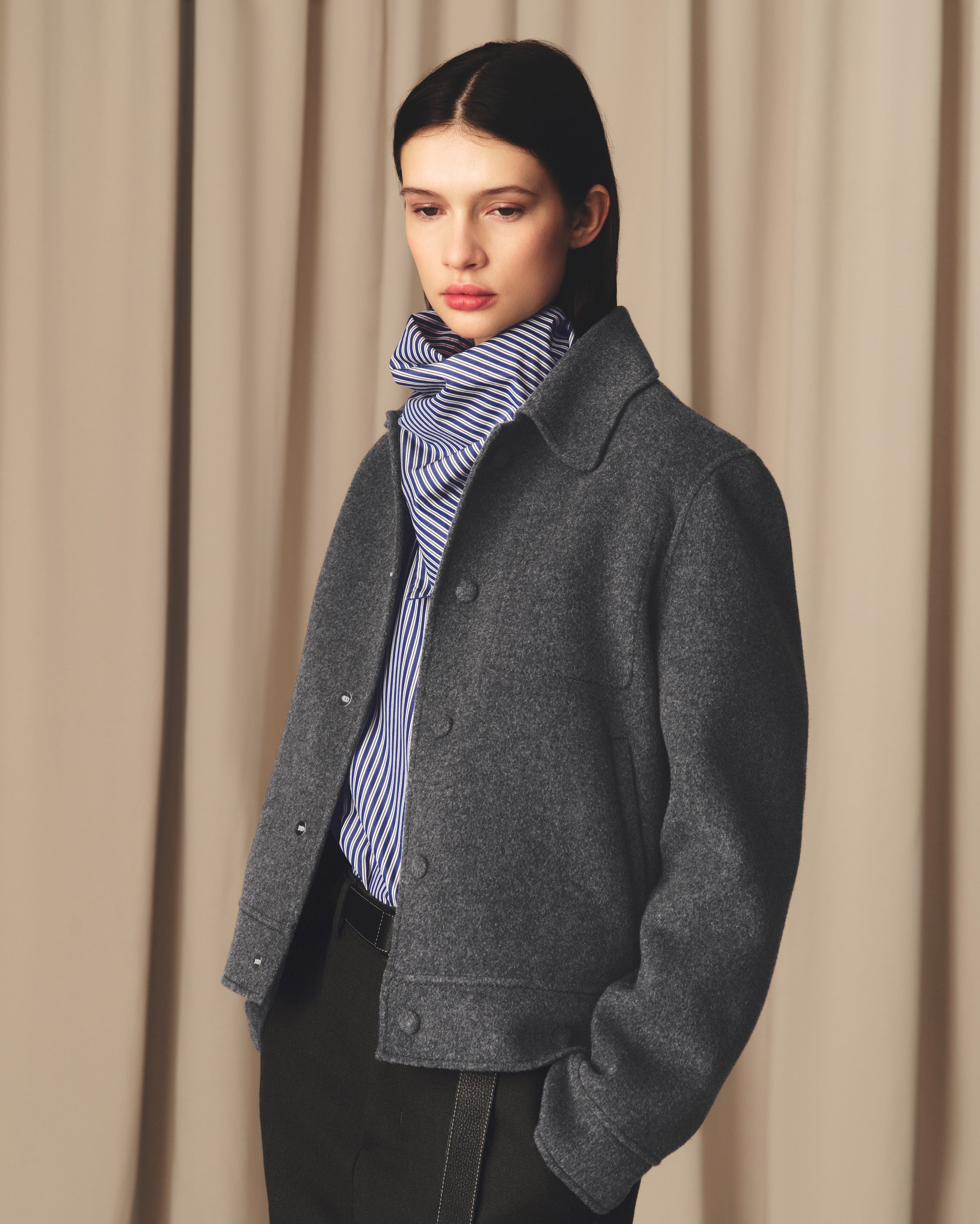 GREY WOOL BOXY BUTTONED JACKET - 7