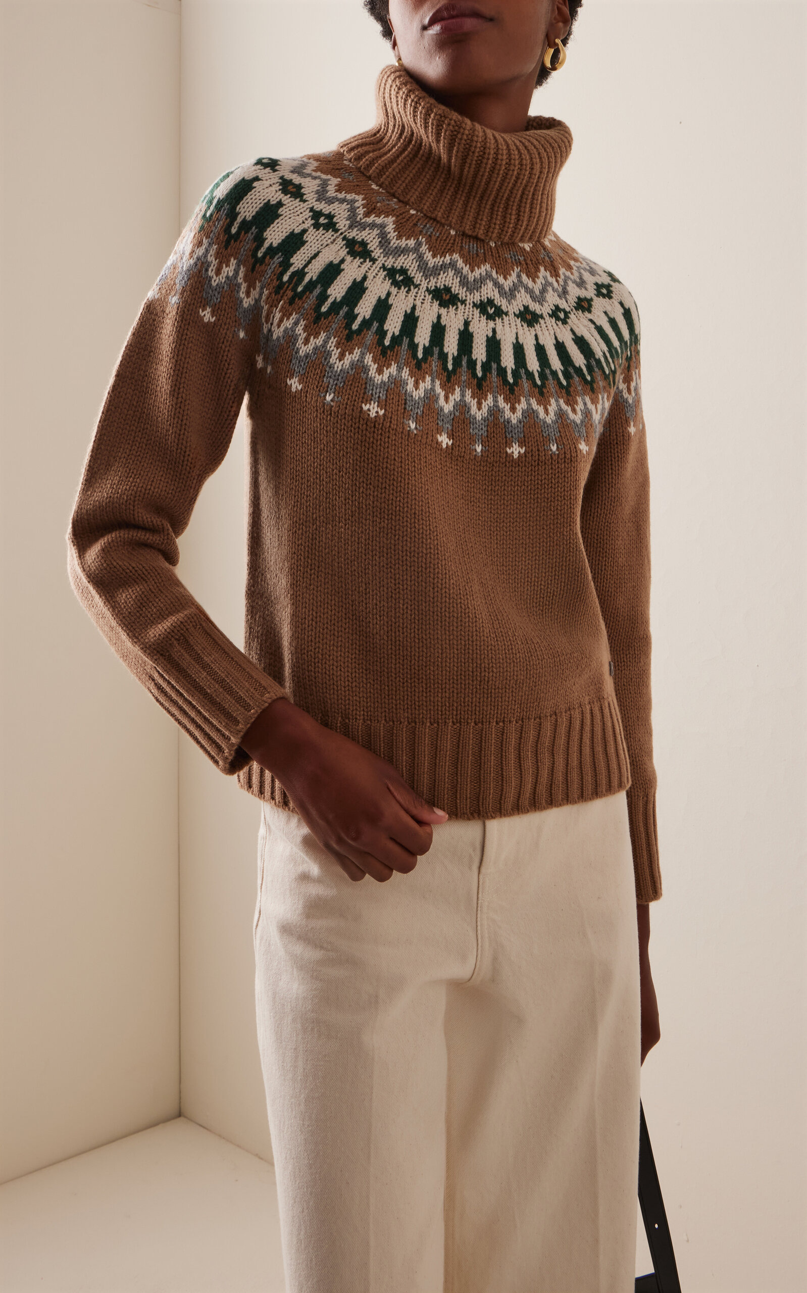 Ingrid Fair Isle Cashmere Turtleneck Sweater neutral - 3