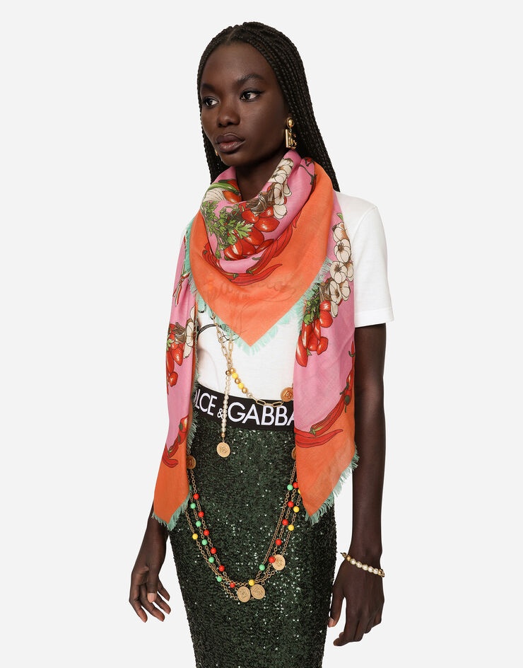 Large vegetable-print silk and cashmere scarf (140 x 140) - 2