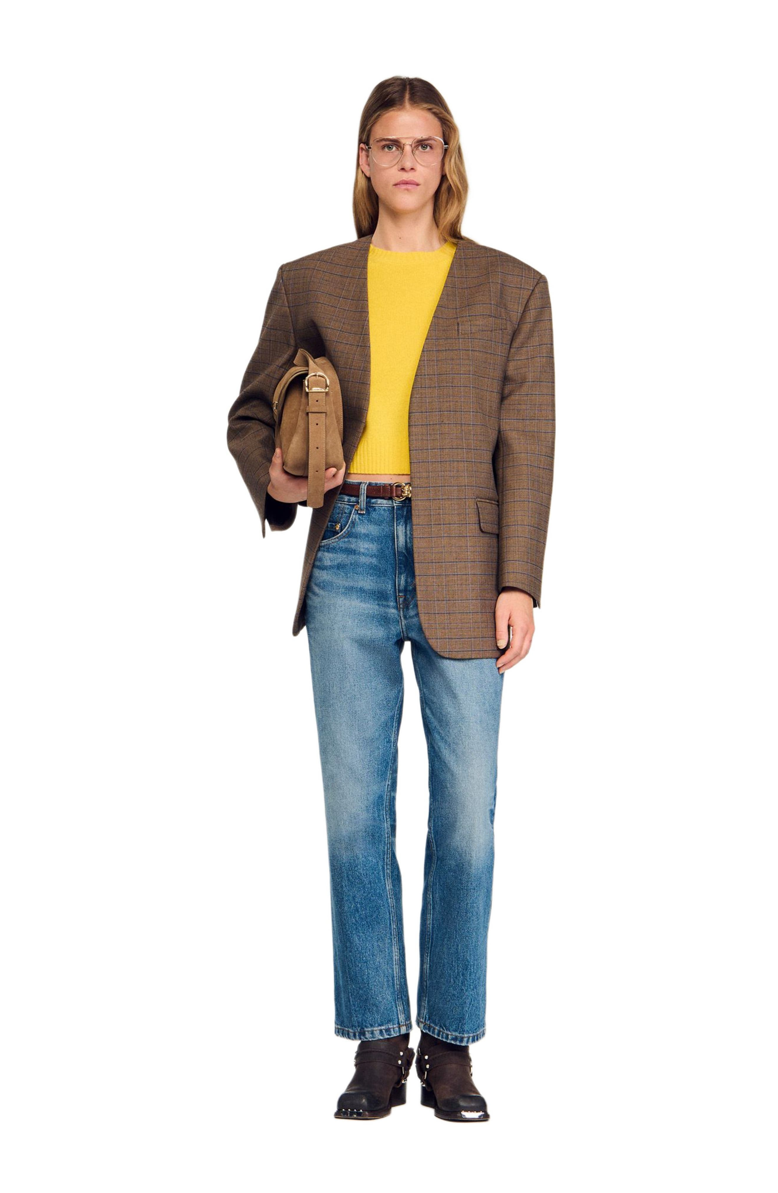 SANDRO Oversized checked jacket in Ocher /Blue at Nordstrom - 6