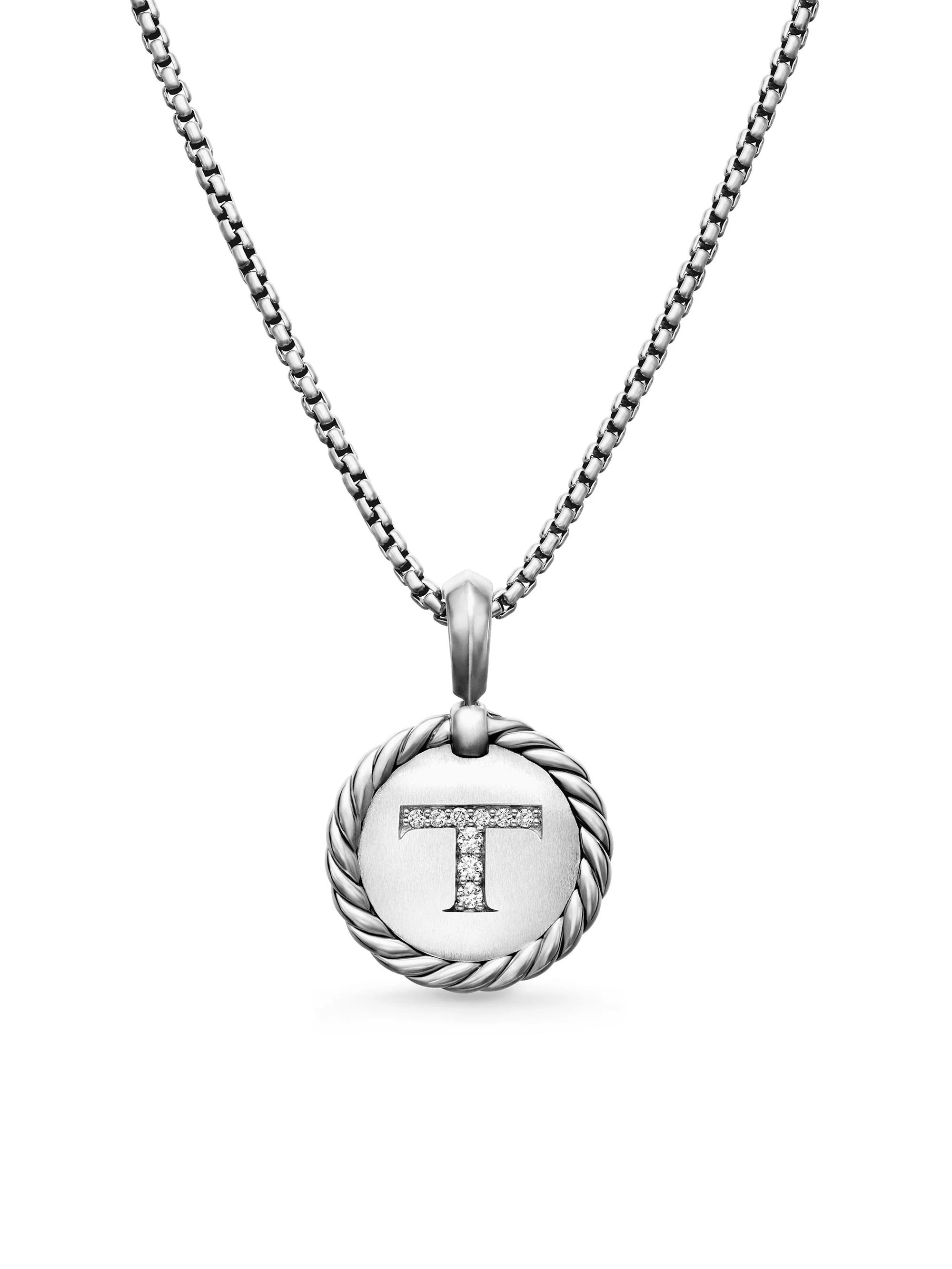 Women's Initial Charm Necklace in Sterling Silver - Initial T - 1