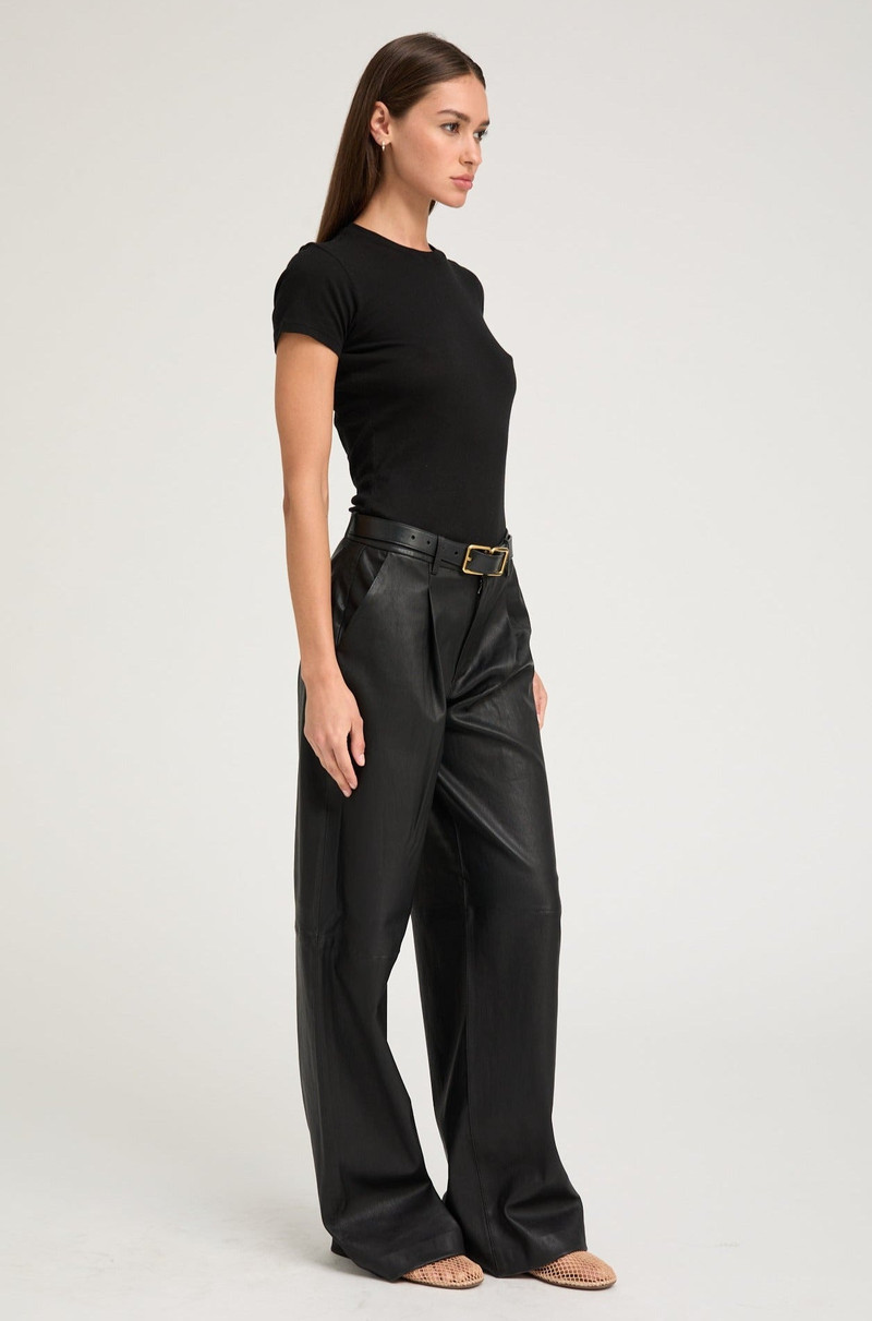 SPRWMN BLACK LEATHER PLEATED TROUSERS outlook