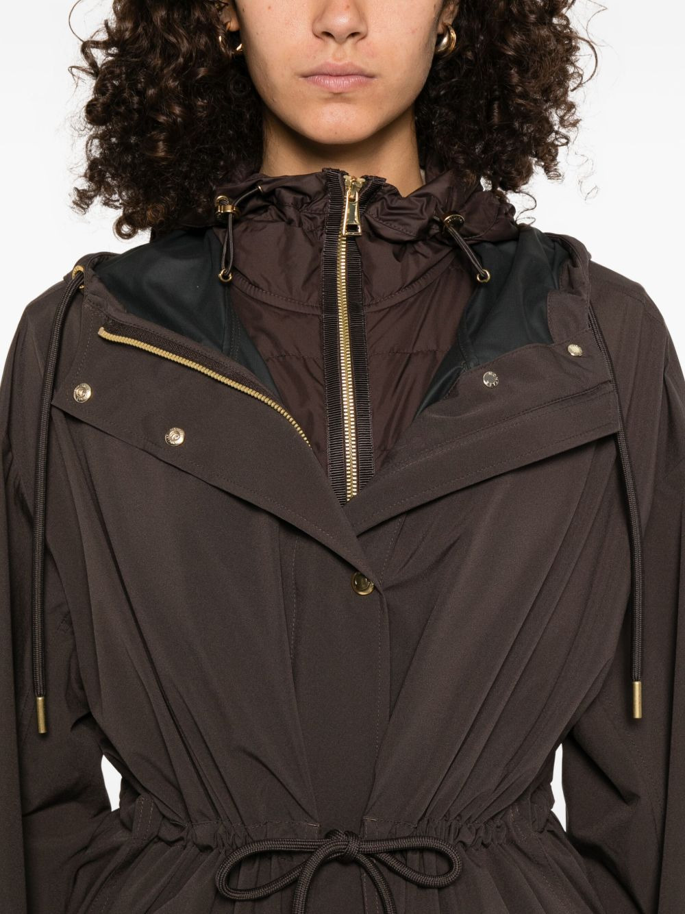 drawstring-waist hooded coat - 5